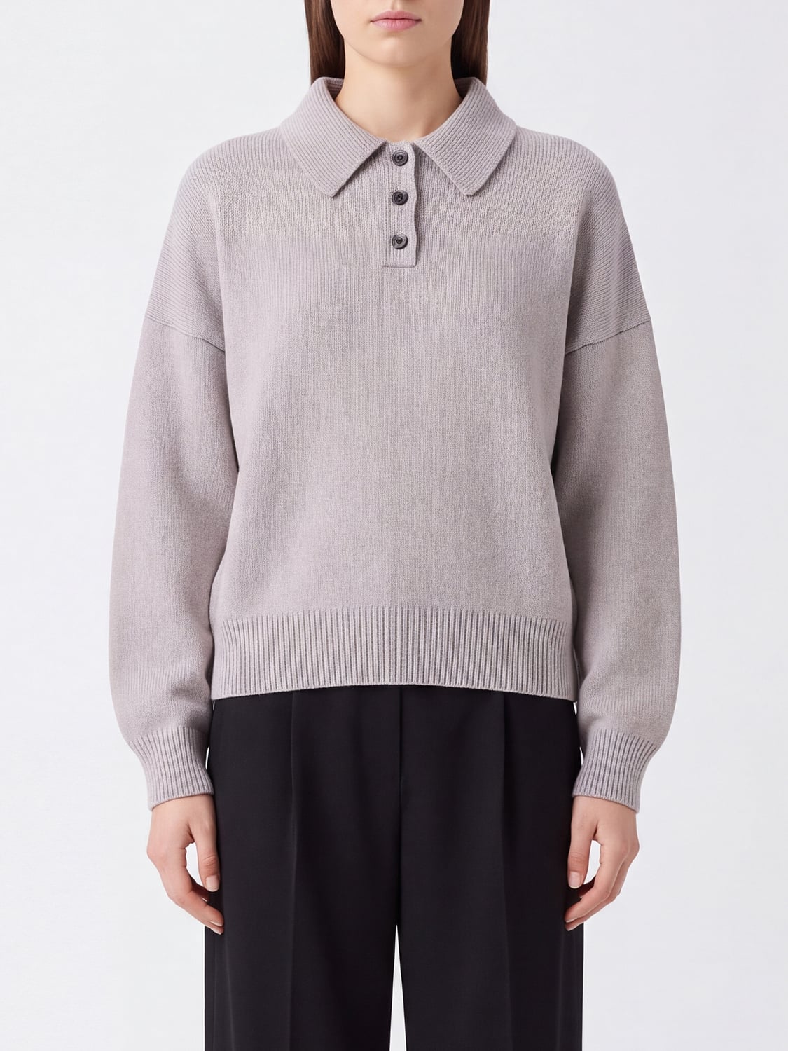 LISA YANG Polo in maglia relaxed fit in puro cashmere con maniche lunghe