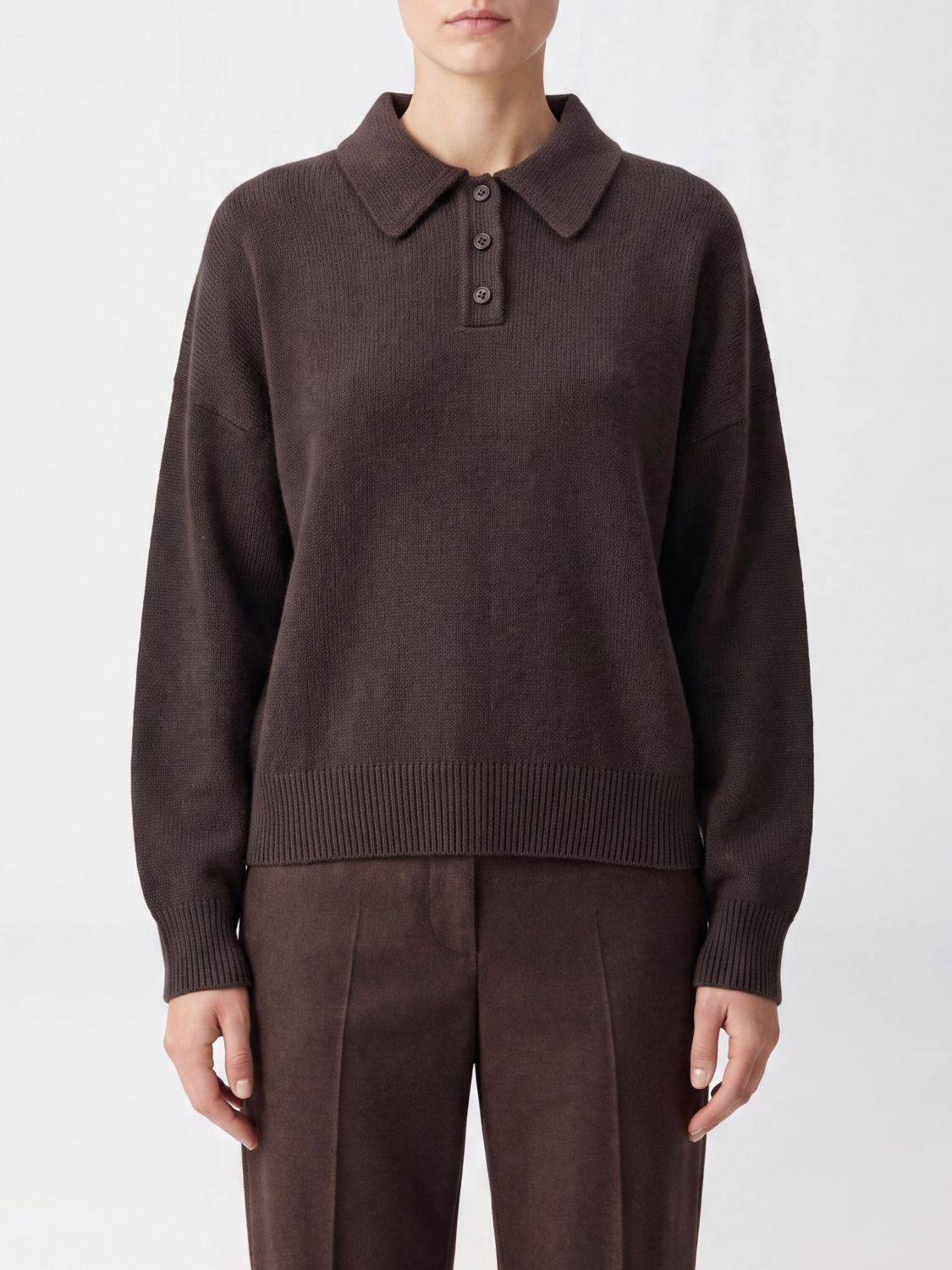 Lisa Yang Relaxed Fit Pure Cashmere Long-Sleeved Knitted Polo