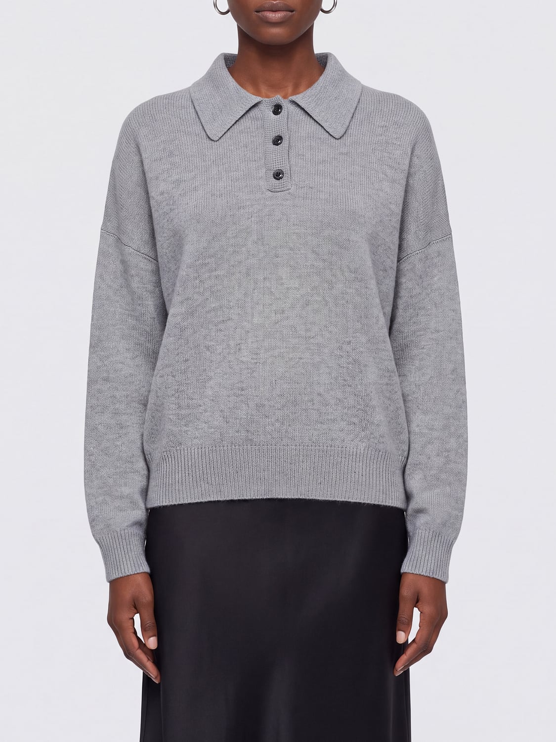 LISA YANG Polo in maglia relaxed fit in puro cashmere con maniche lunghe
