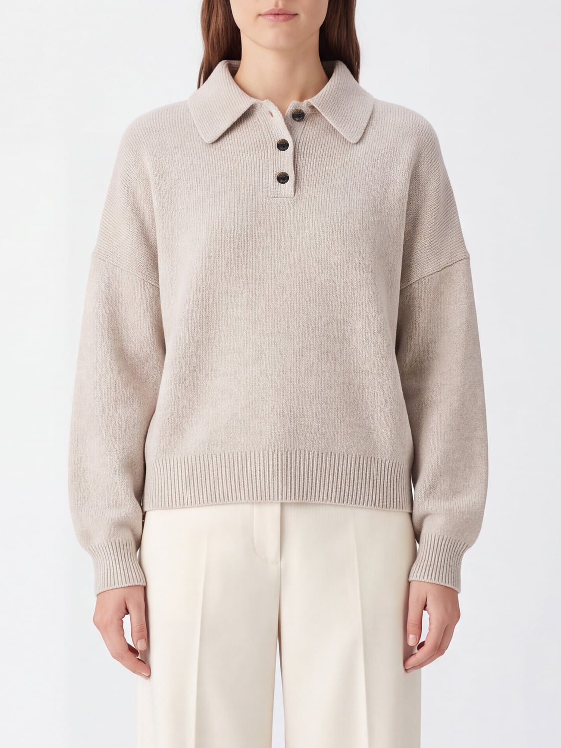 LISA YANG Polo in maglia relaxed fit in puro cashmere con maniche lunghe