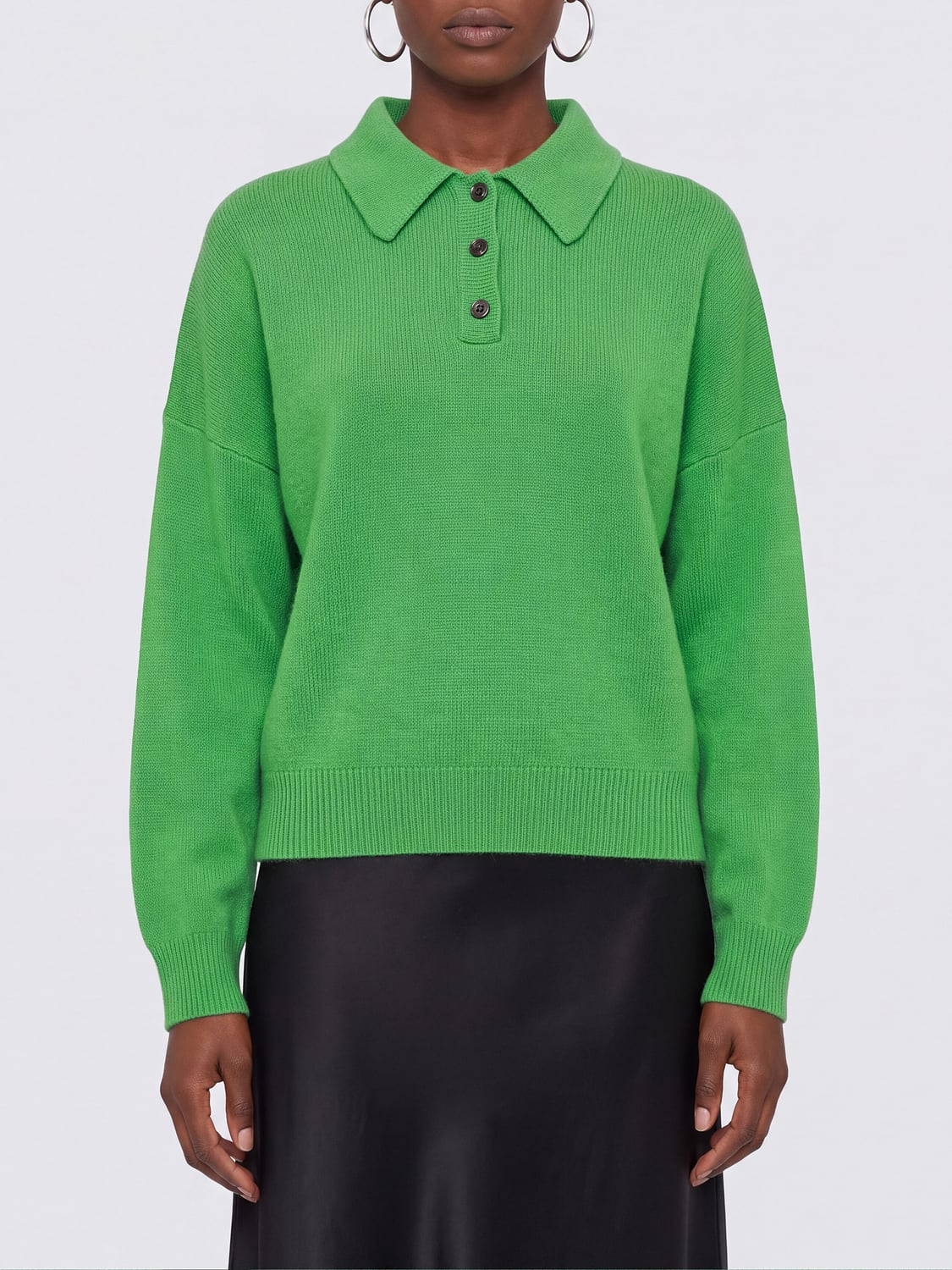 LISA YANG Polo in maglia relaxed fit in puro cashmere con maniche lunghe