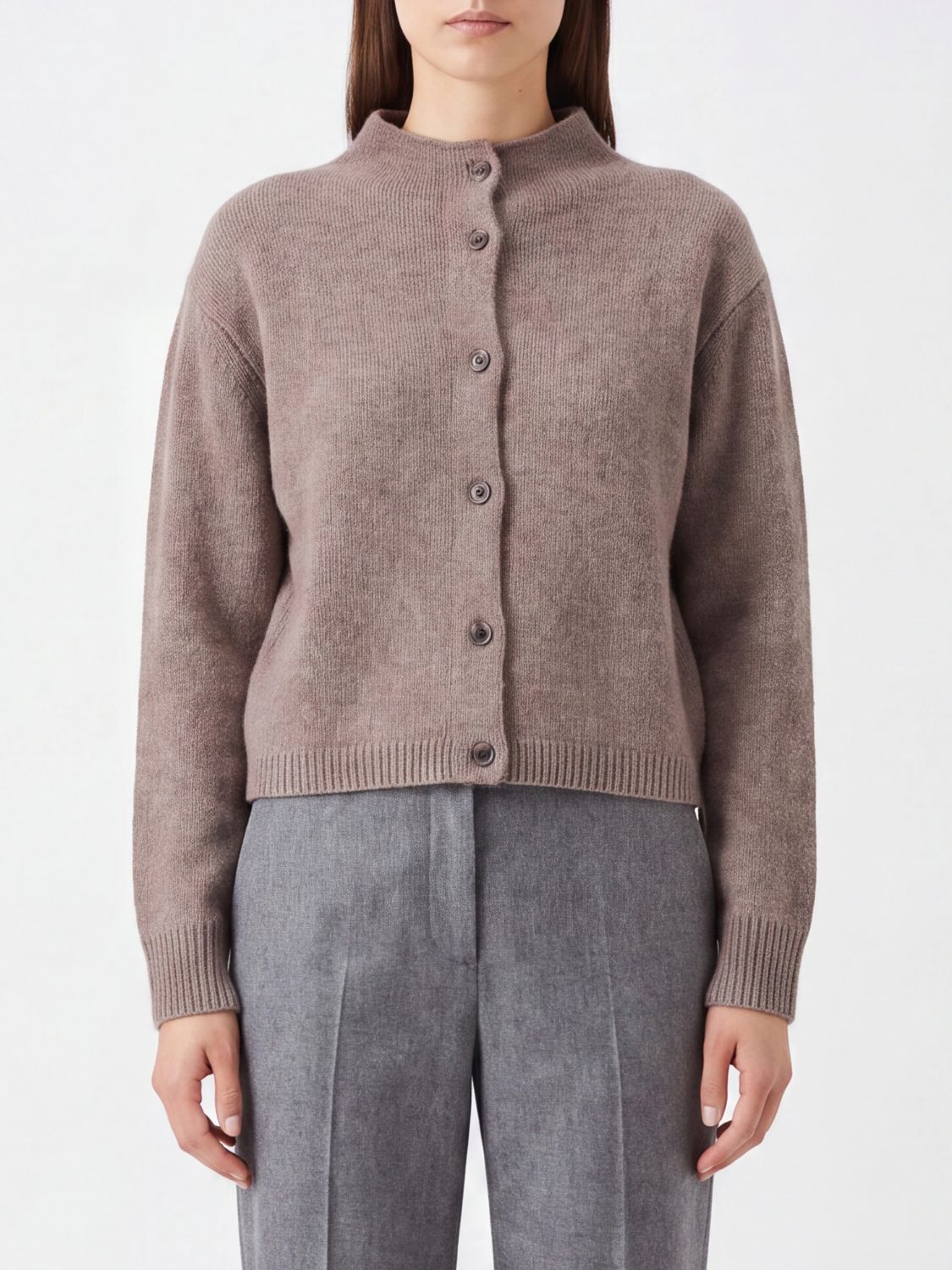 LISA YANG Pure Cashmere Crewneck Cardigan with Buttons