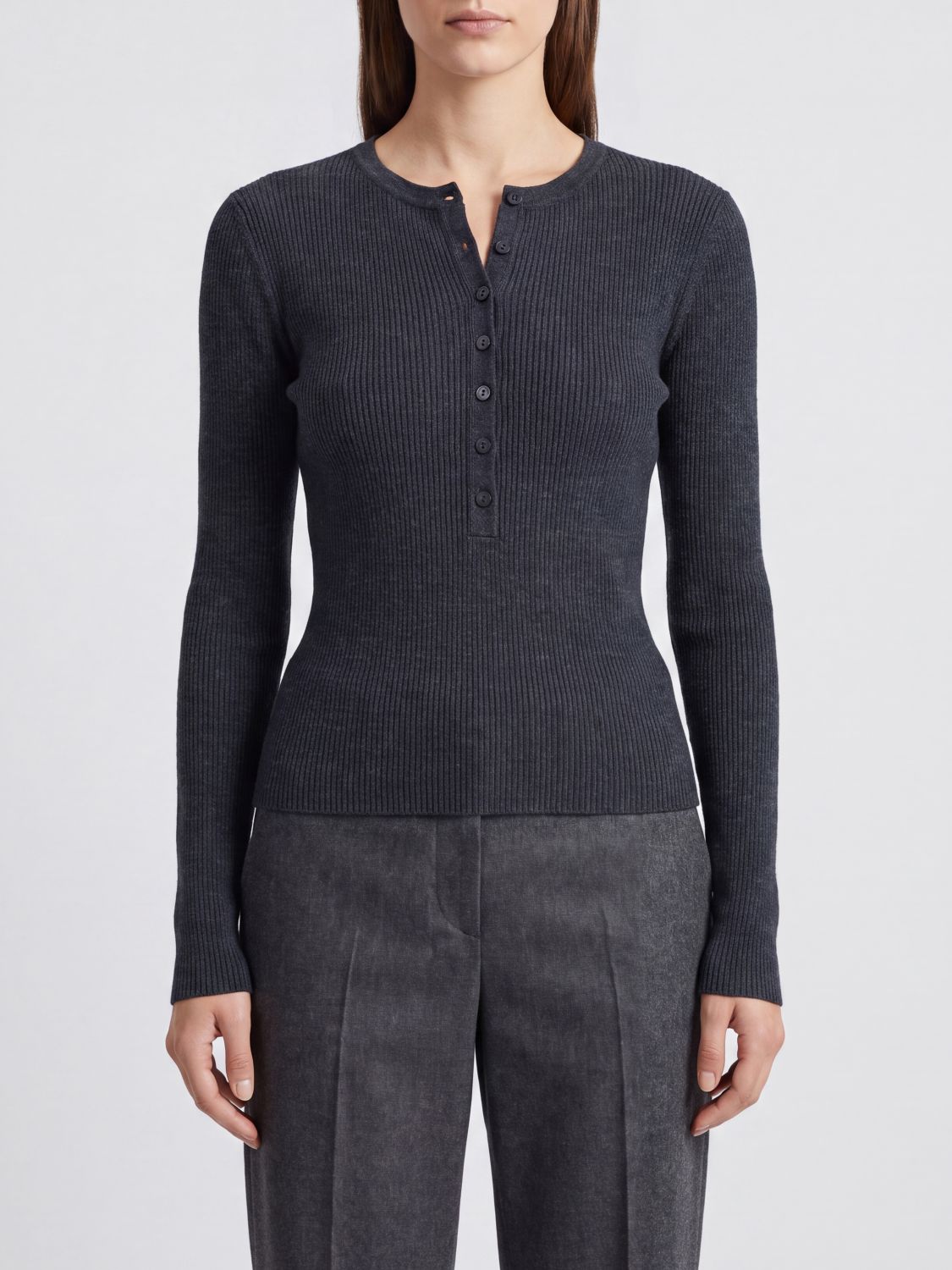 LISA YANG Slim-Fit-Rippstrickpolo aus Baumwoll-Kaschmir-Mischung