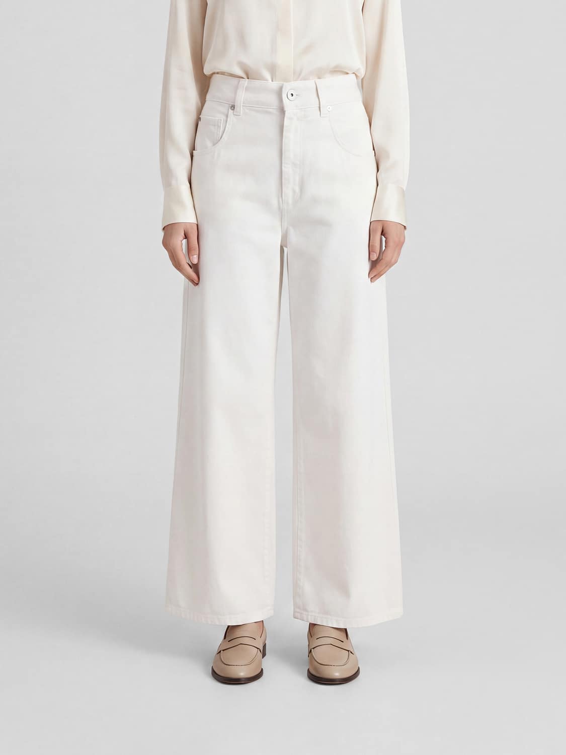 BRUNELLO CUCINELLI Mid-Rise Wide Leg Jeans in Cotton Denim