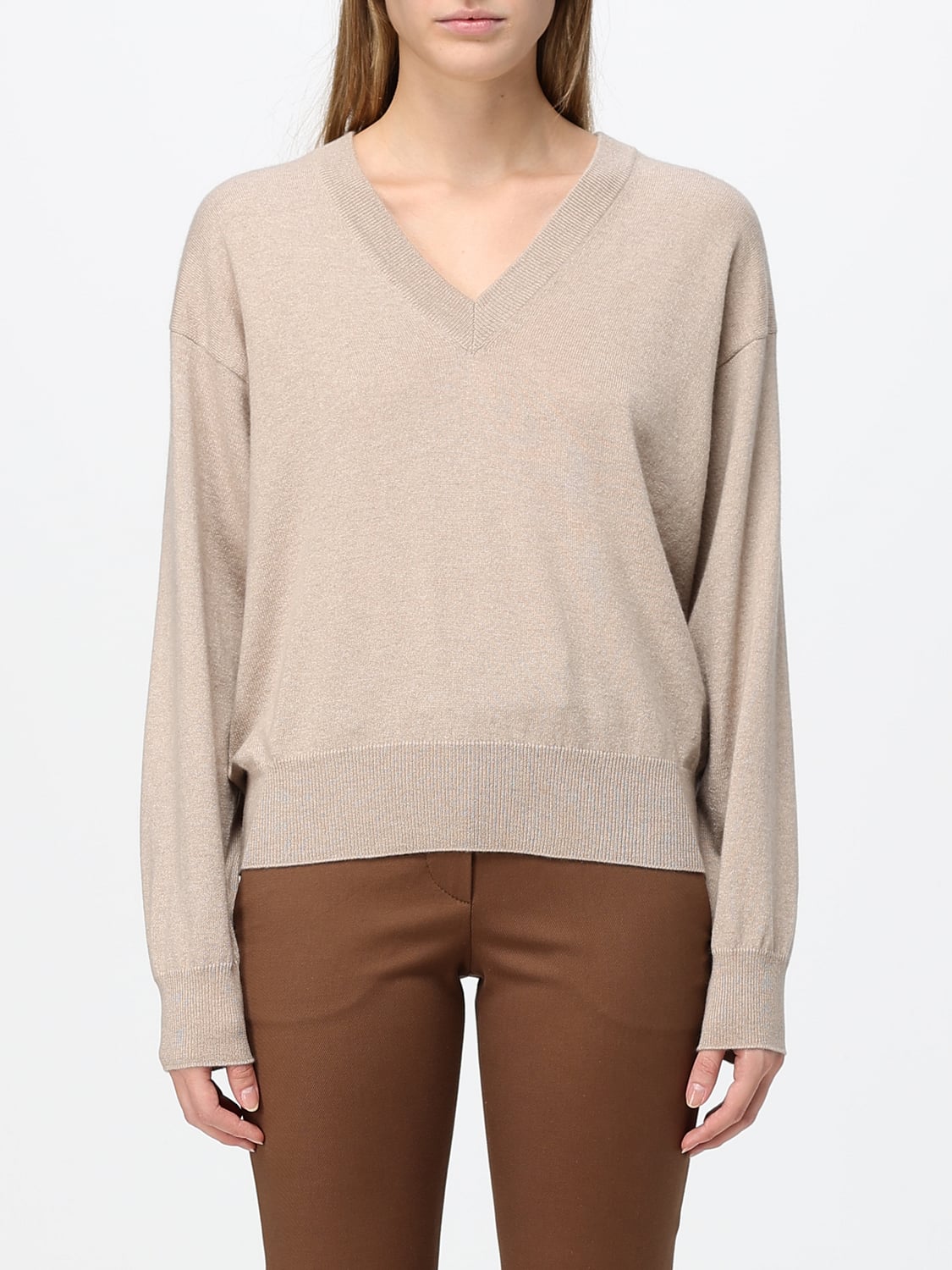 BRUNELLO CUCINELLI V-Neck Jumper in Pure Cashmere with Ribbed Trims