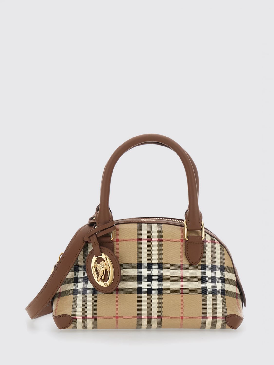 BURBERRY Primrose Mini Cotton and Leather Bowling Bag with Vintage Check Pattern