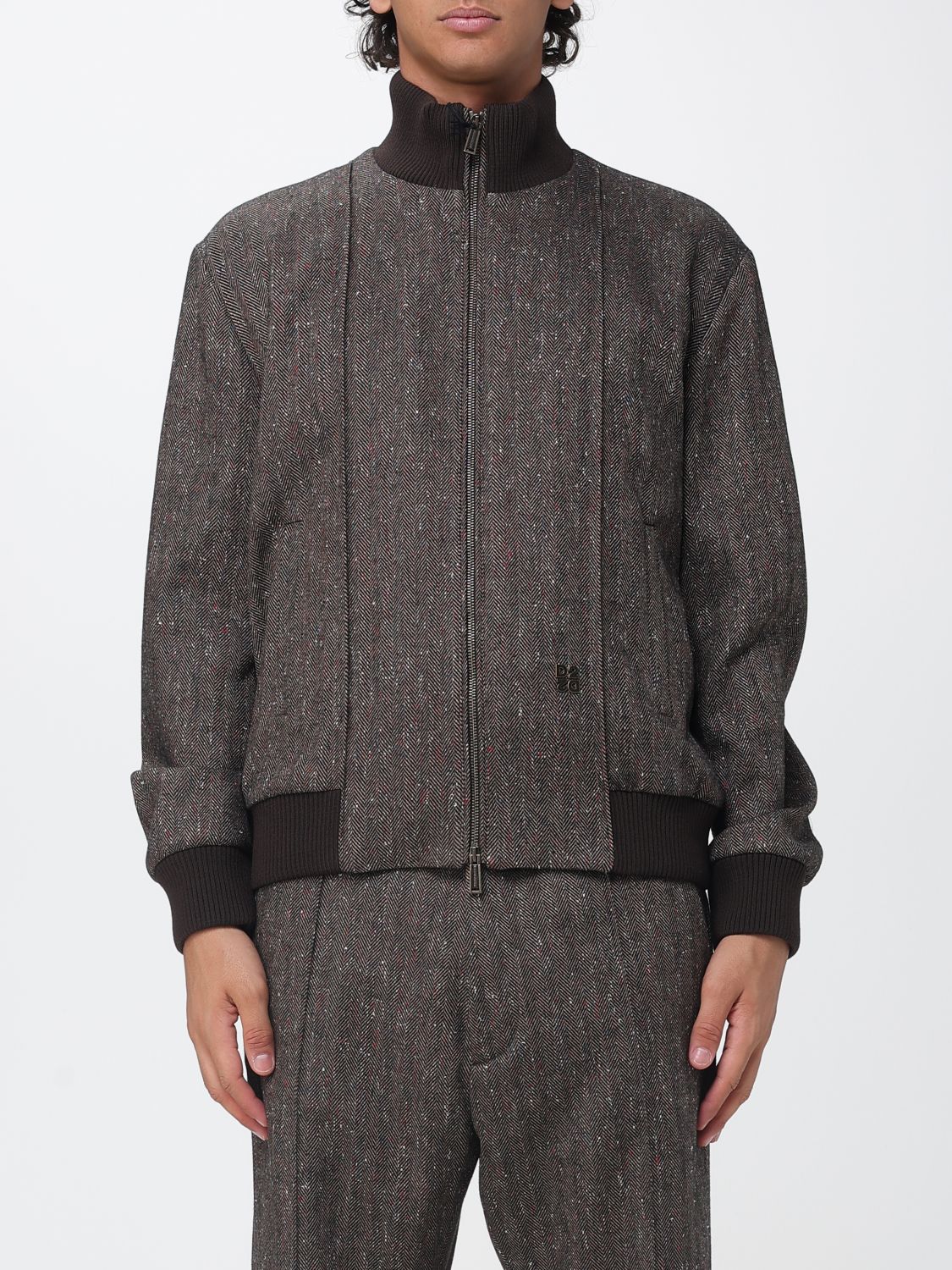 DSQUARED2 Chevron Wool-Blend Bomber Jacket with Turtleneck Collar