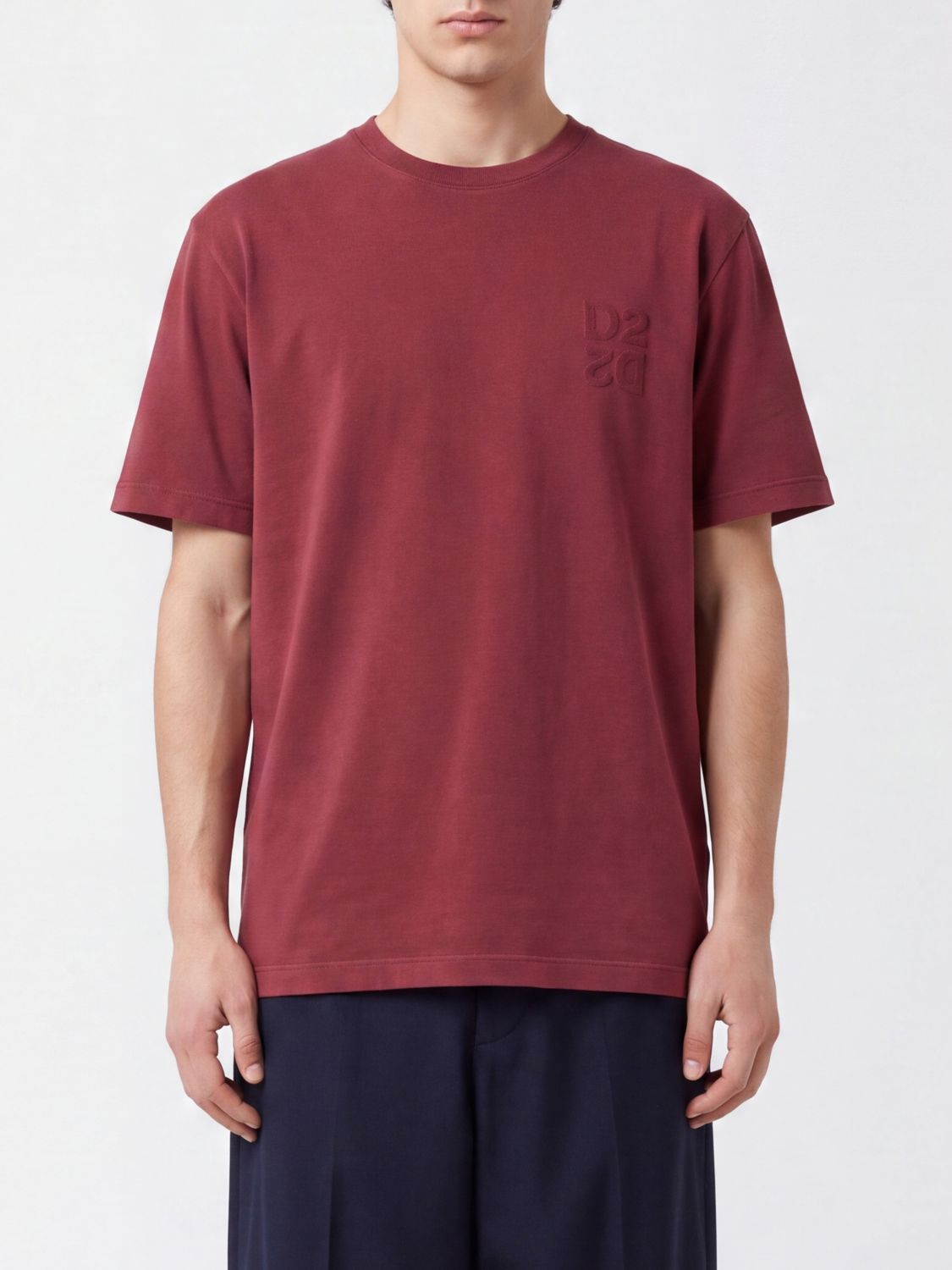 DSQUARED2 Cotton T-shirt with Padded Shoulders and Crew Neck