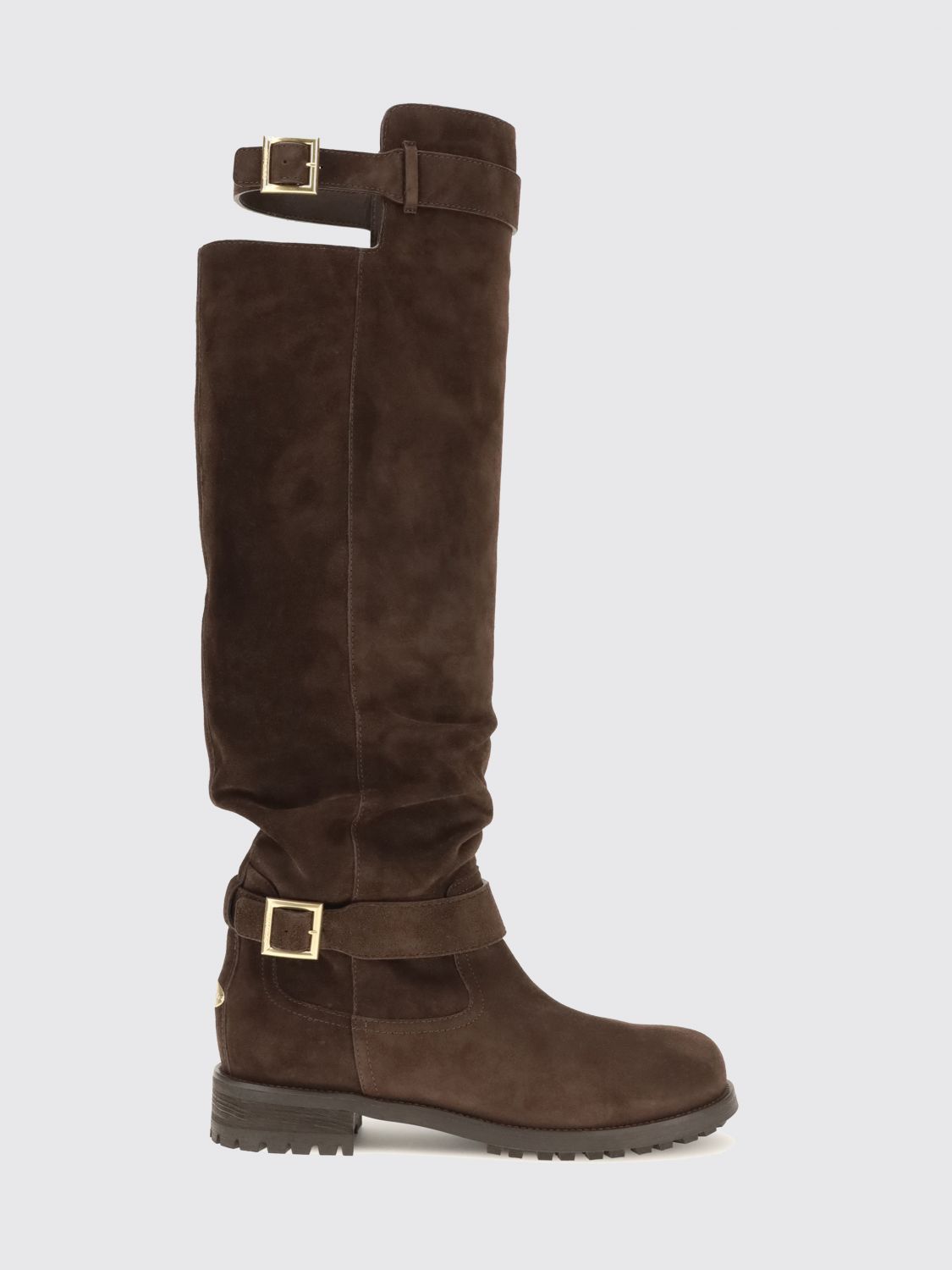 JIMMY CHOO Suede Knee-High Biker Boots