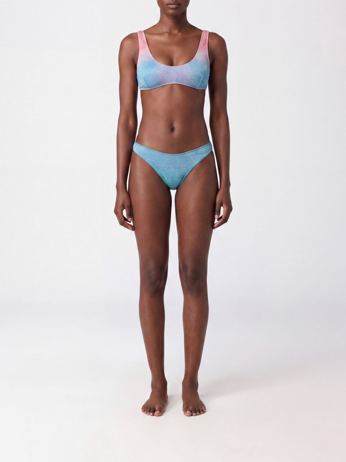 Oséree Bicolour Lurex Bikini with U-Neckline and Low-Rise Briefs