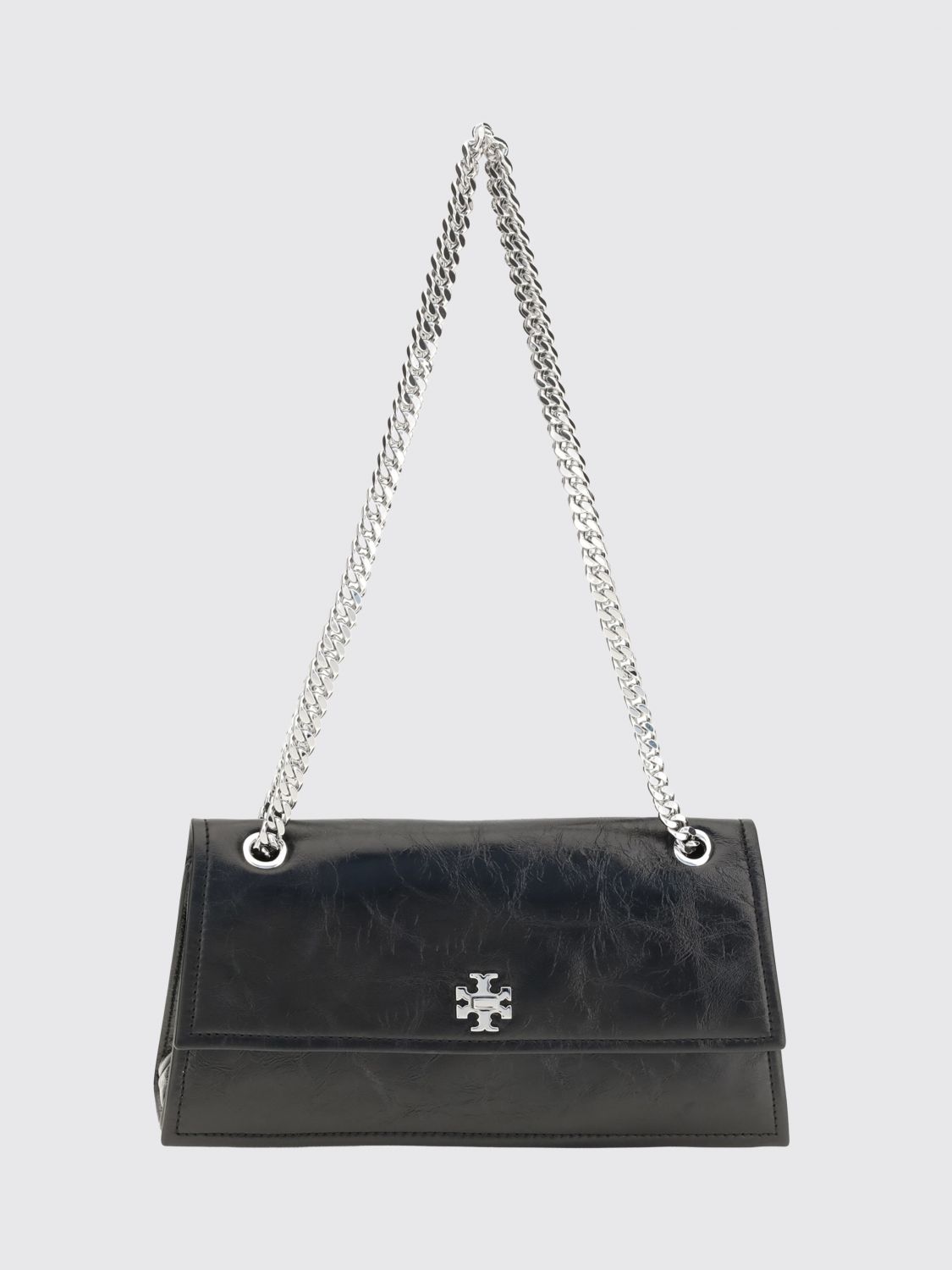 TORY BURCH Kira Nappa Leather Shoulder Bag with Double T Logo and Chain Strap