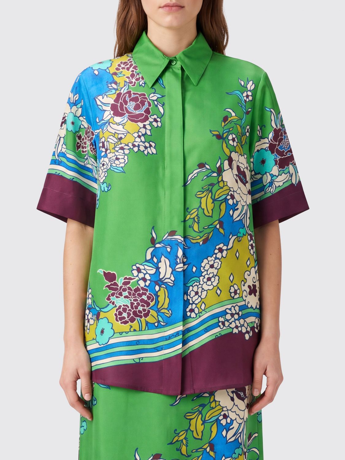 Alemais Nanci Floral-Print Silk Shirt with Concealed Closure