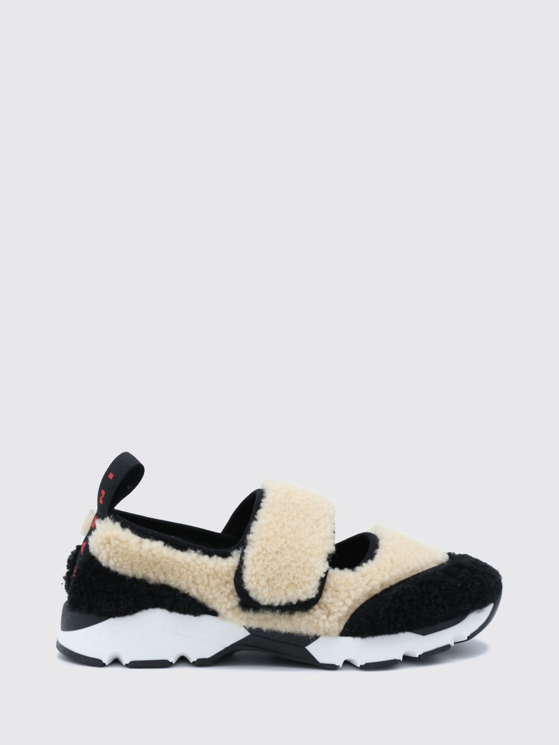 MARNI Bicolour Shearling Mary Jane Sneakers with Velcro Strap Closure