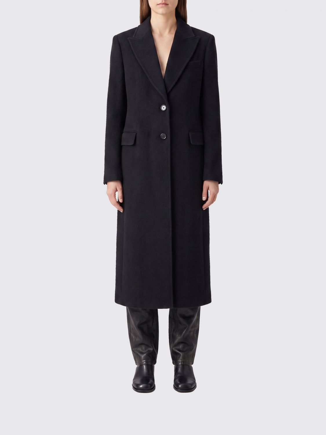 OUR LEGACY Single-Breasted Long Coat in Wool and Mohair Blend with Lapels