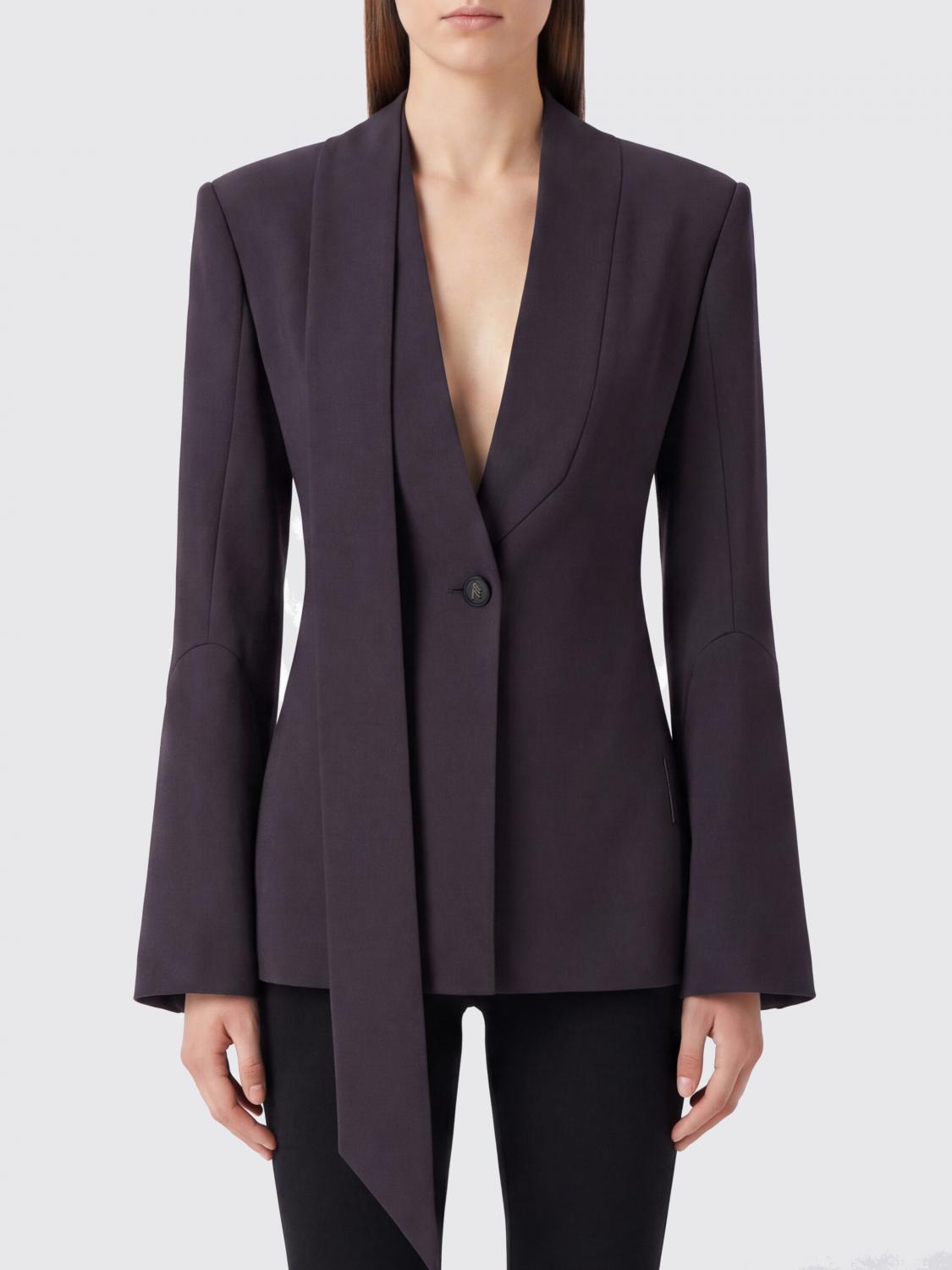 THE ATTICO Blazer slim fit in lana vergine con collo a scialle in raso