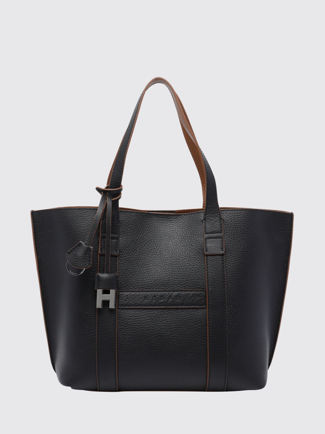 HOGAN Script Calfskin Tote Bag with Embossed Logo and Charm HOGAN Script Calfskin Tote Bag with Embossed Logo and Charm