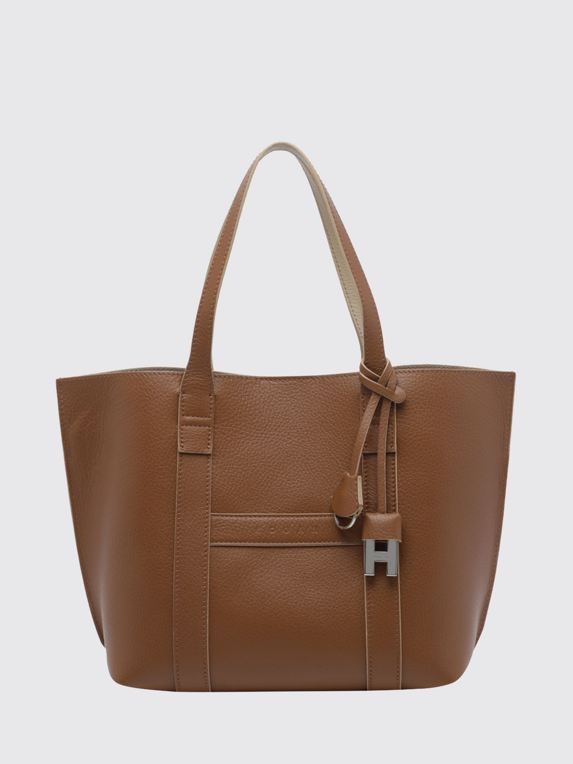 HOGAN Script Calfskin Tote Bag with Embossed Logo and Charm HOGAN Script Calfskin Tote Bag with Embossed Logo and Charm