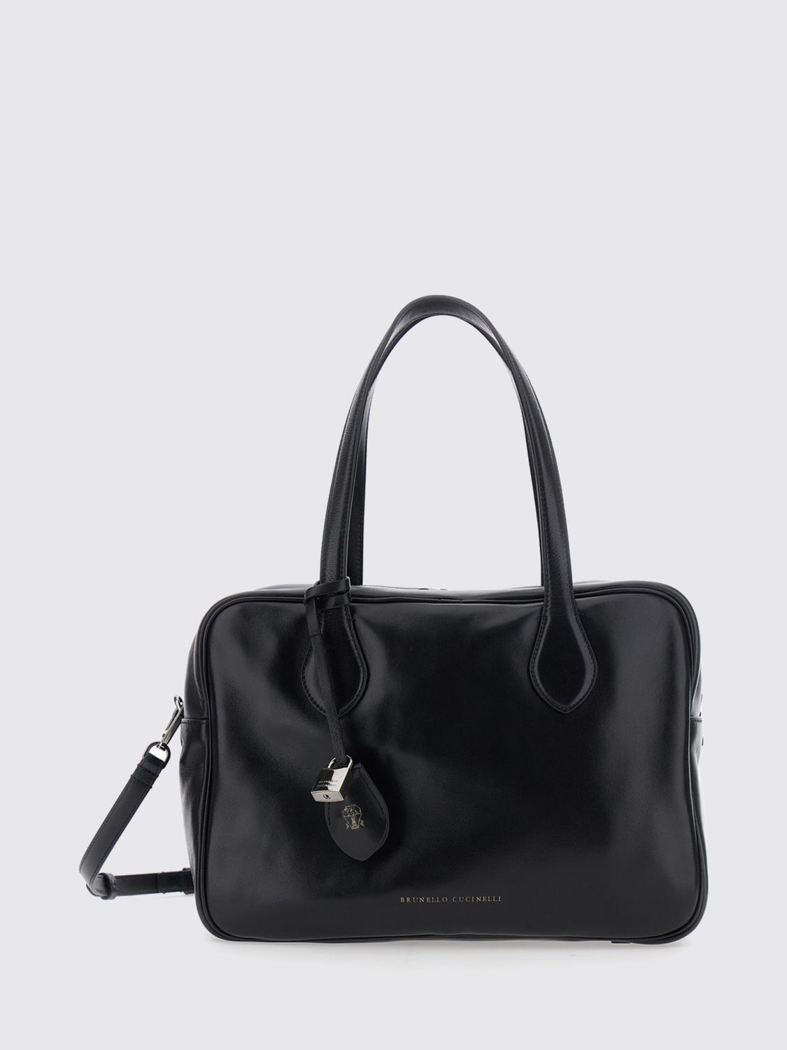 BRUNELLO CUCINELLI Calfskin Shoulder Bag with Double Handle and Padlock