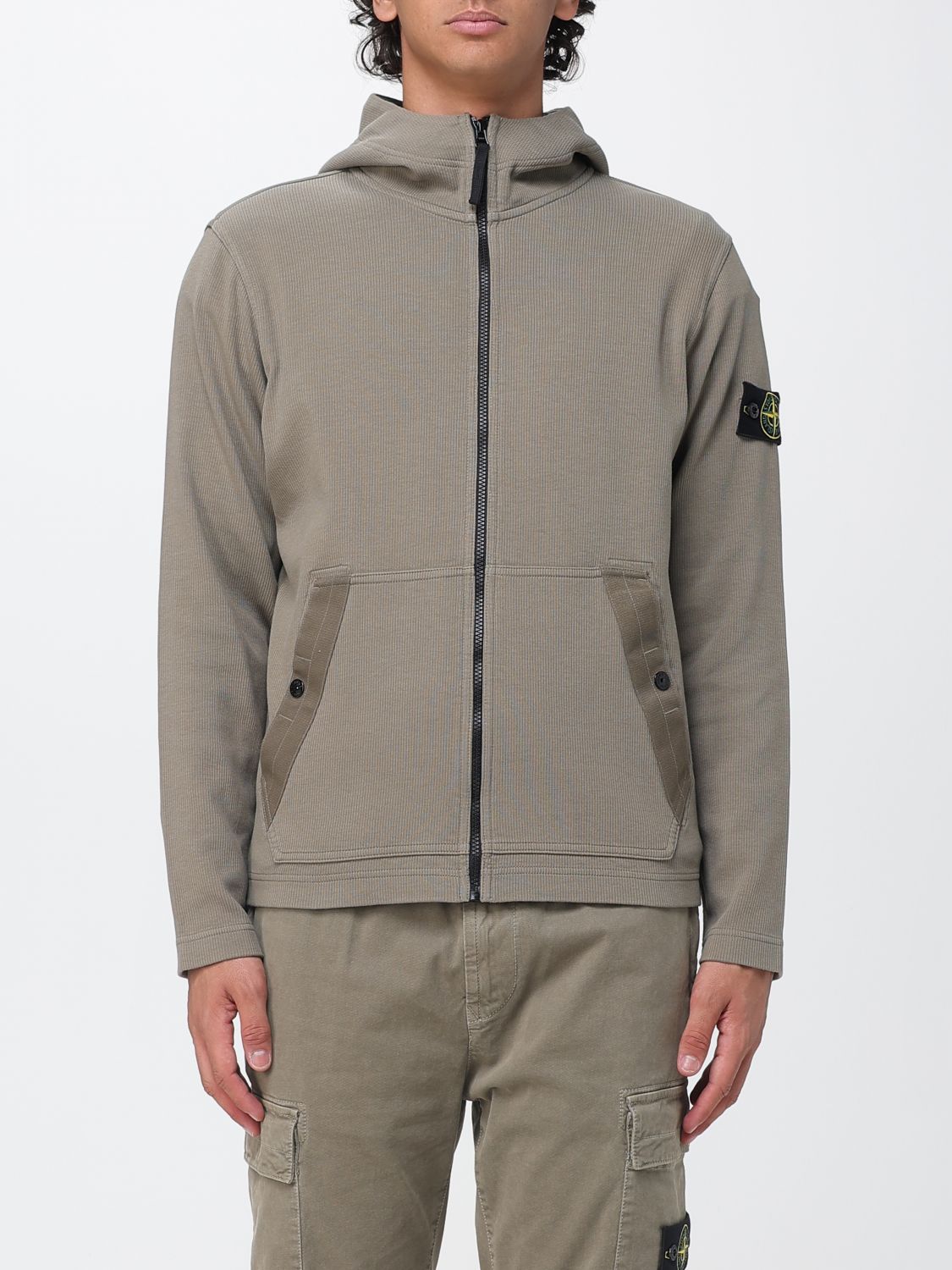 STONE ISLAND Baumwoll-Kapuzenjacke mit Reißverschluss und Compass-Logo