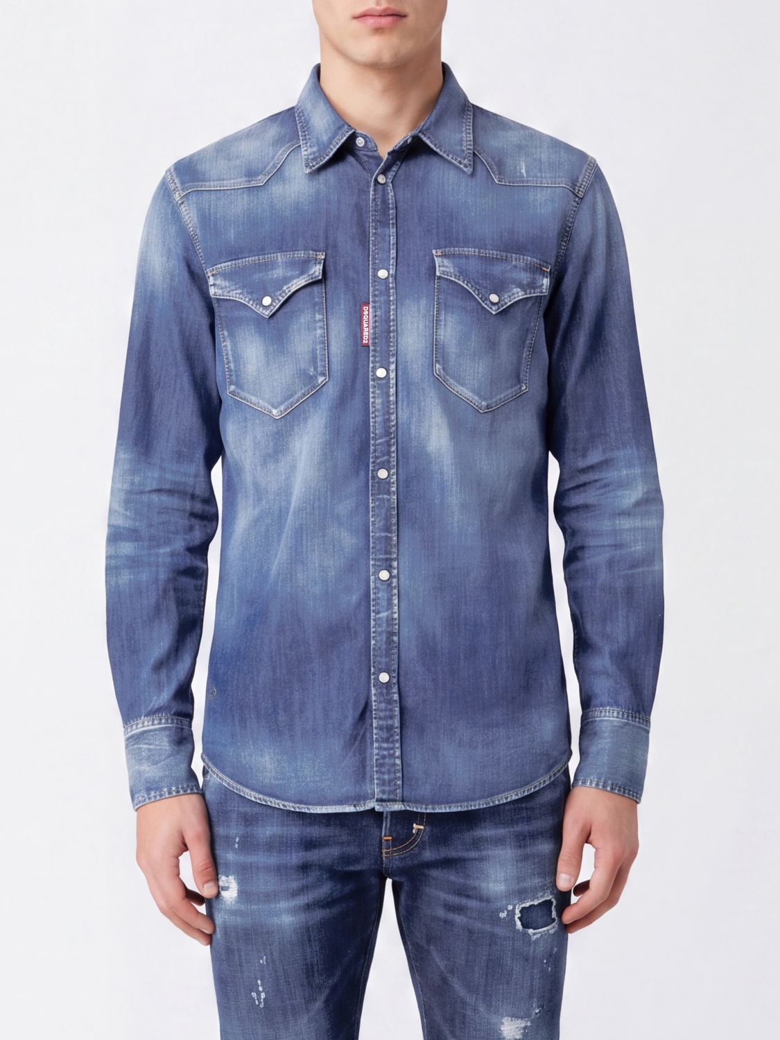 DSQUARED2 Slim Fit Stretch Cotton Shirt with French Collar