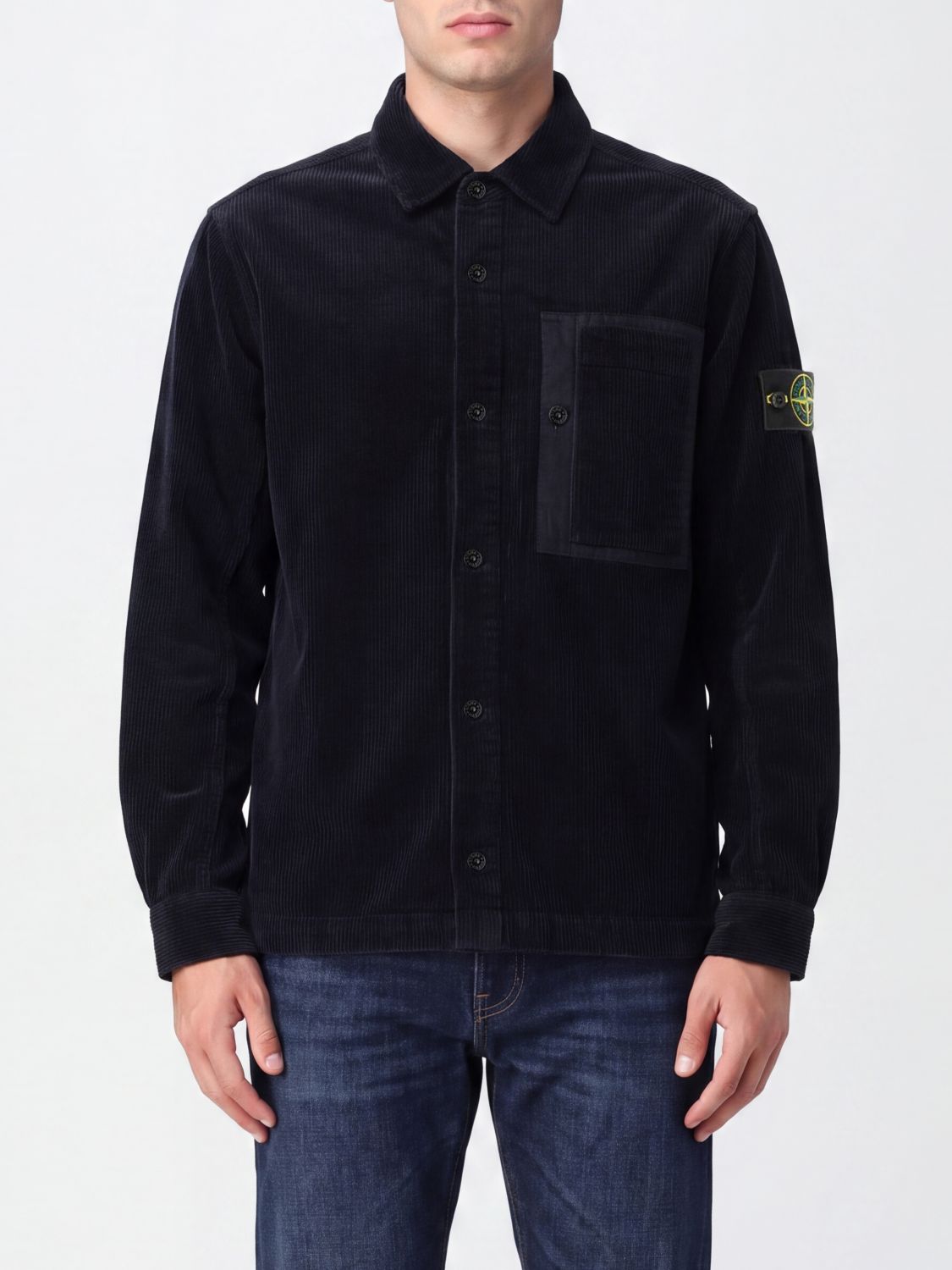 STONE ISLAND Giacca a camicia in velluto con logo Compass