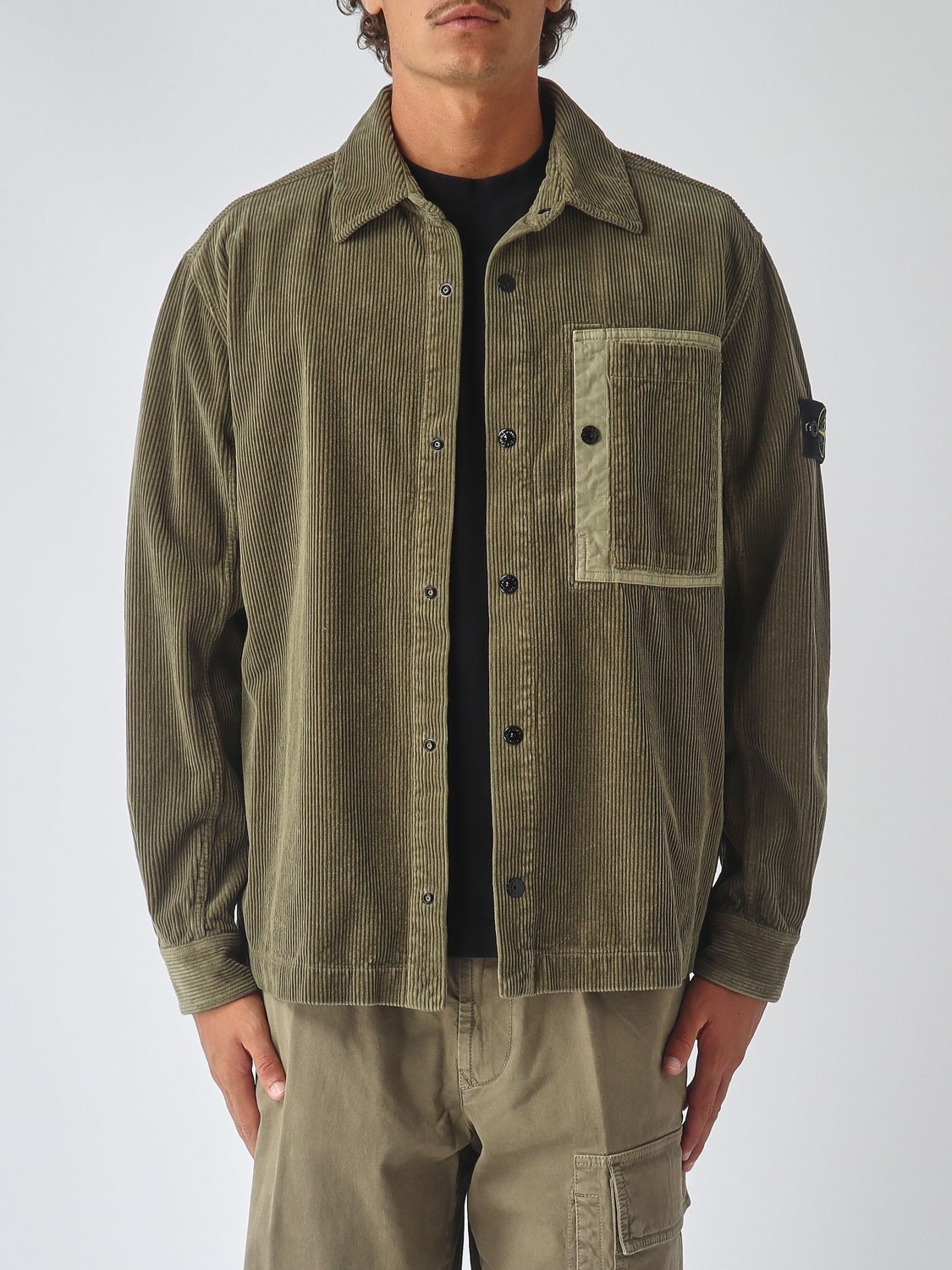 STONE ISLAND Hemdjacke aus Samt mit Kompass-Logo