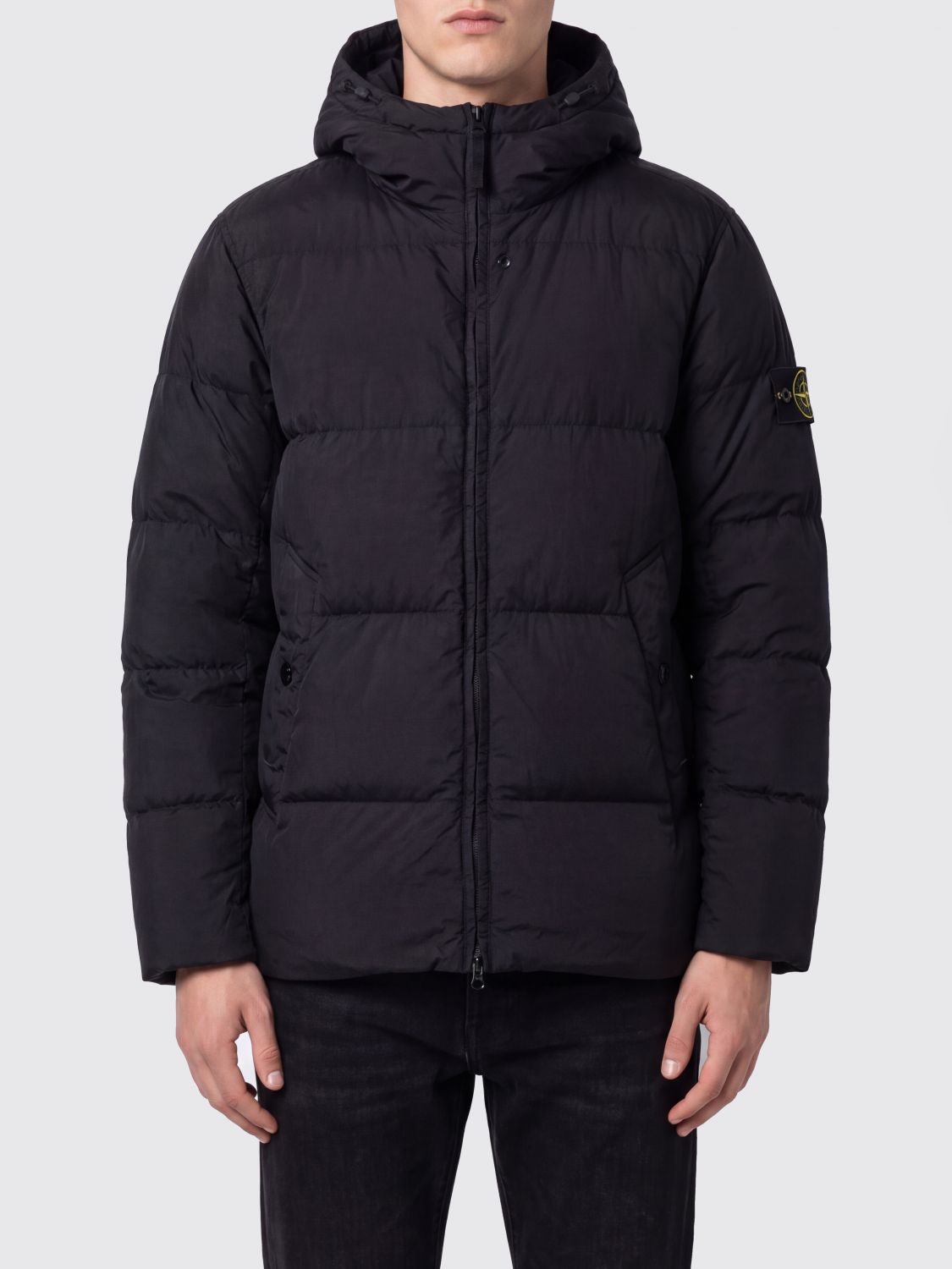 STONE ISLAND wasserdichte Nylon-Daunenjacke mit Kapuze und Compass-Logo