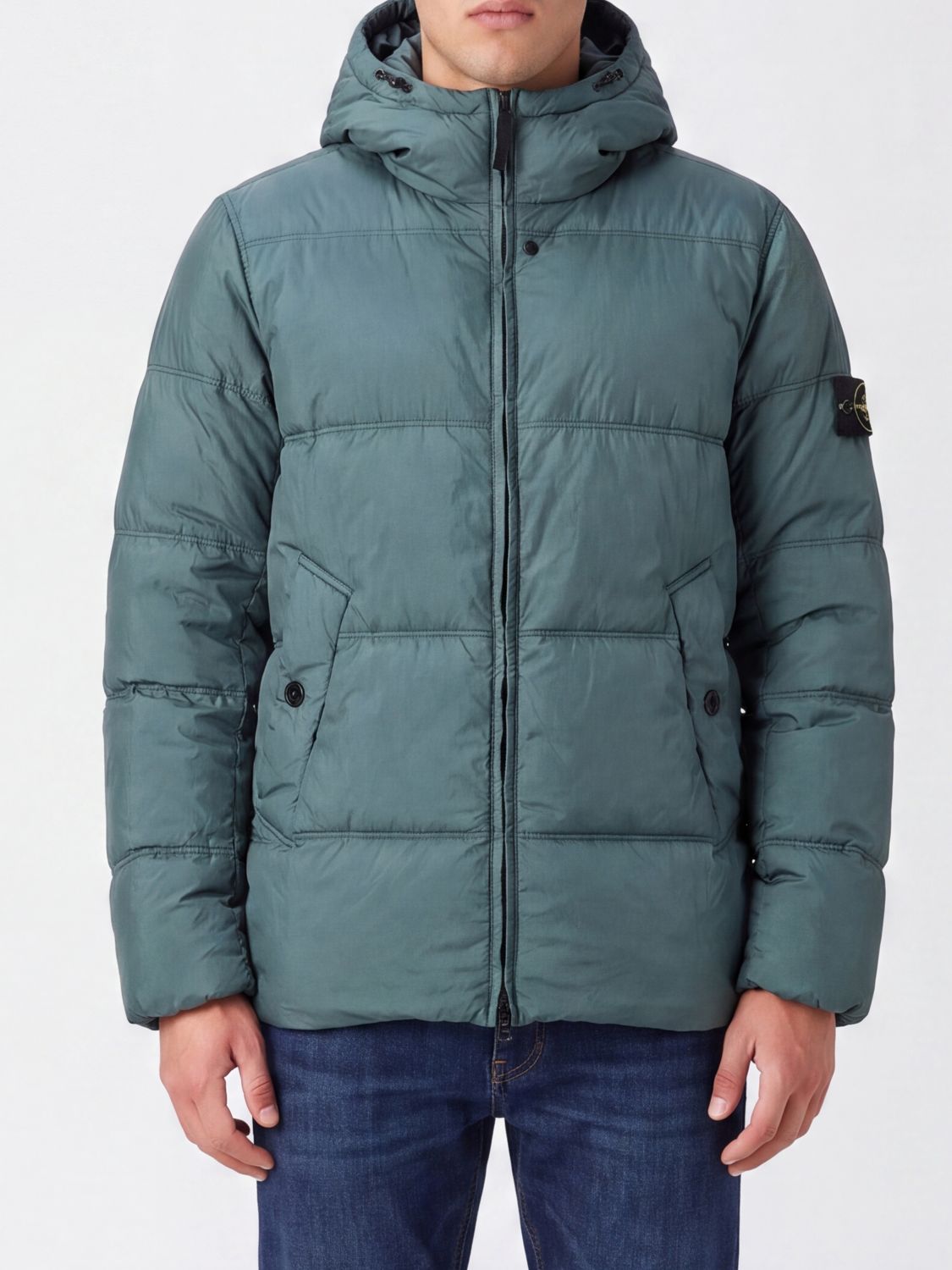 STONE ISLAND Waterproof Nylon Puffer Jacket with Hood and Compass Logo