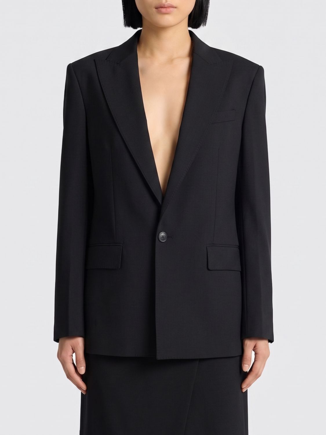 DSQUARED2 Cropped Single-Breasted Wool Blend Blazer with Cut-Out Details