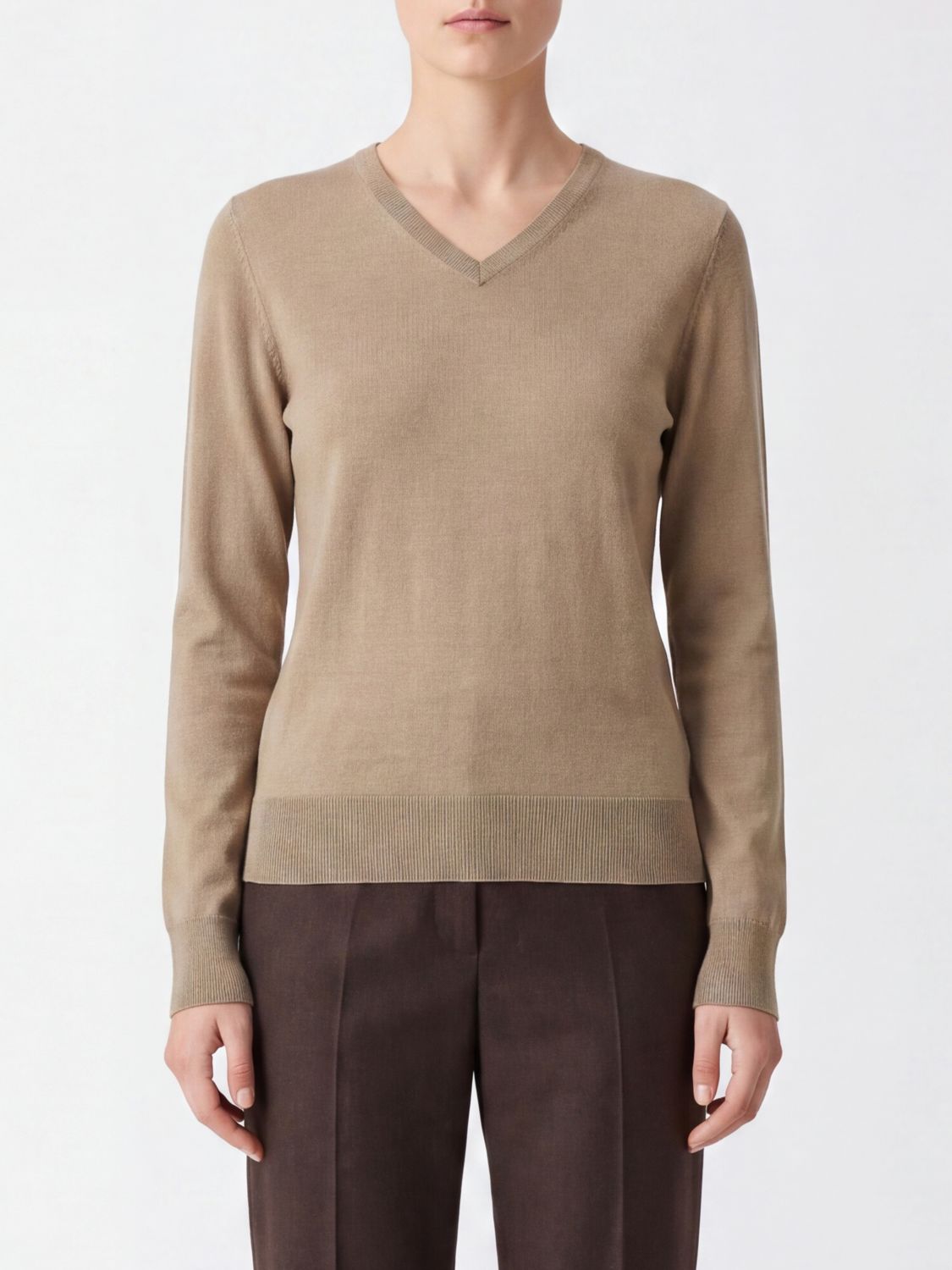 THE ROW V-Neck Jumper in a Cashmere and Silk Blend with Long Sleeves