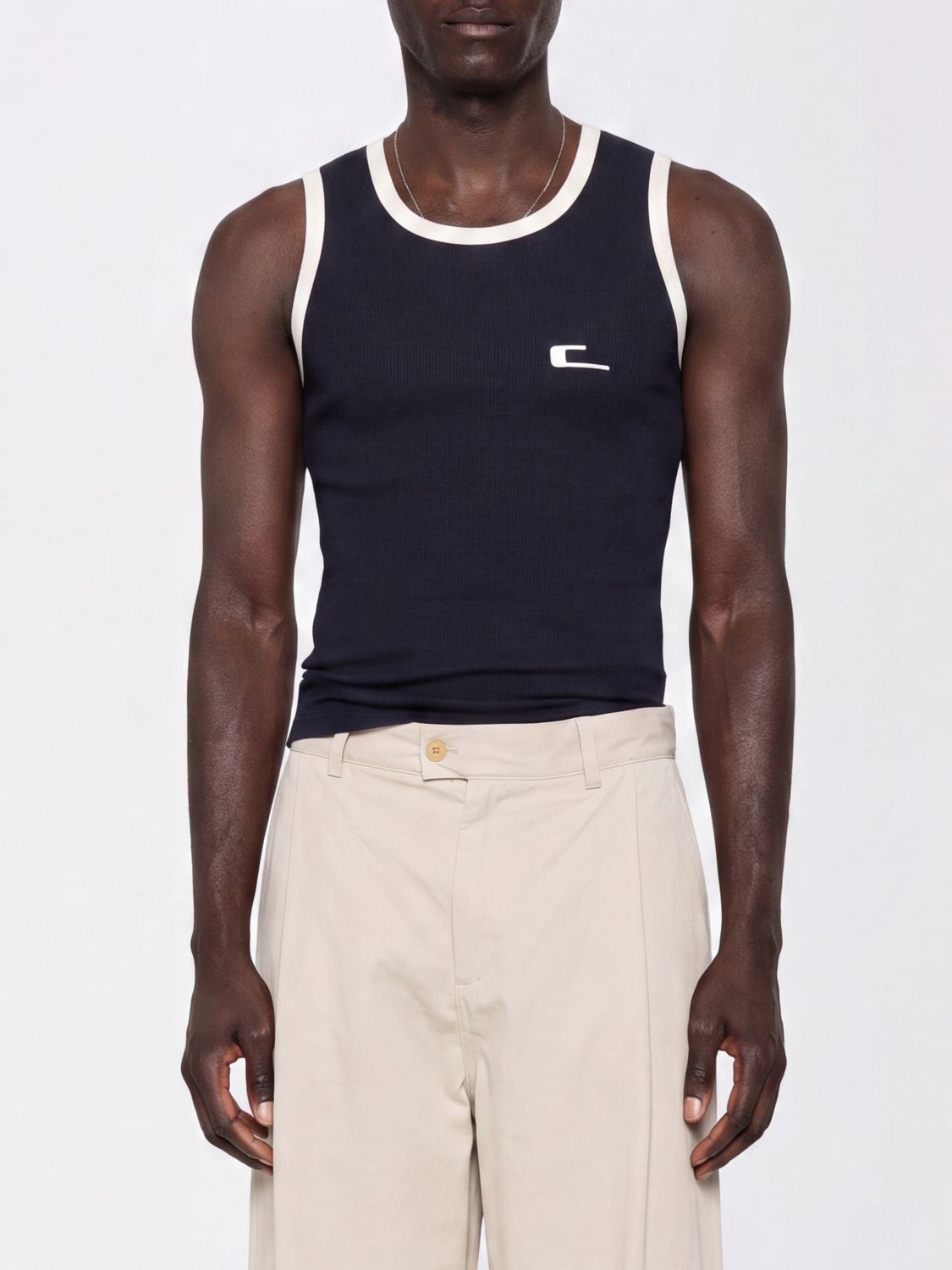 CARRER Slim Fit Stretch Cotton Tank Top with Contrast Trim
