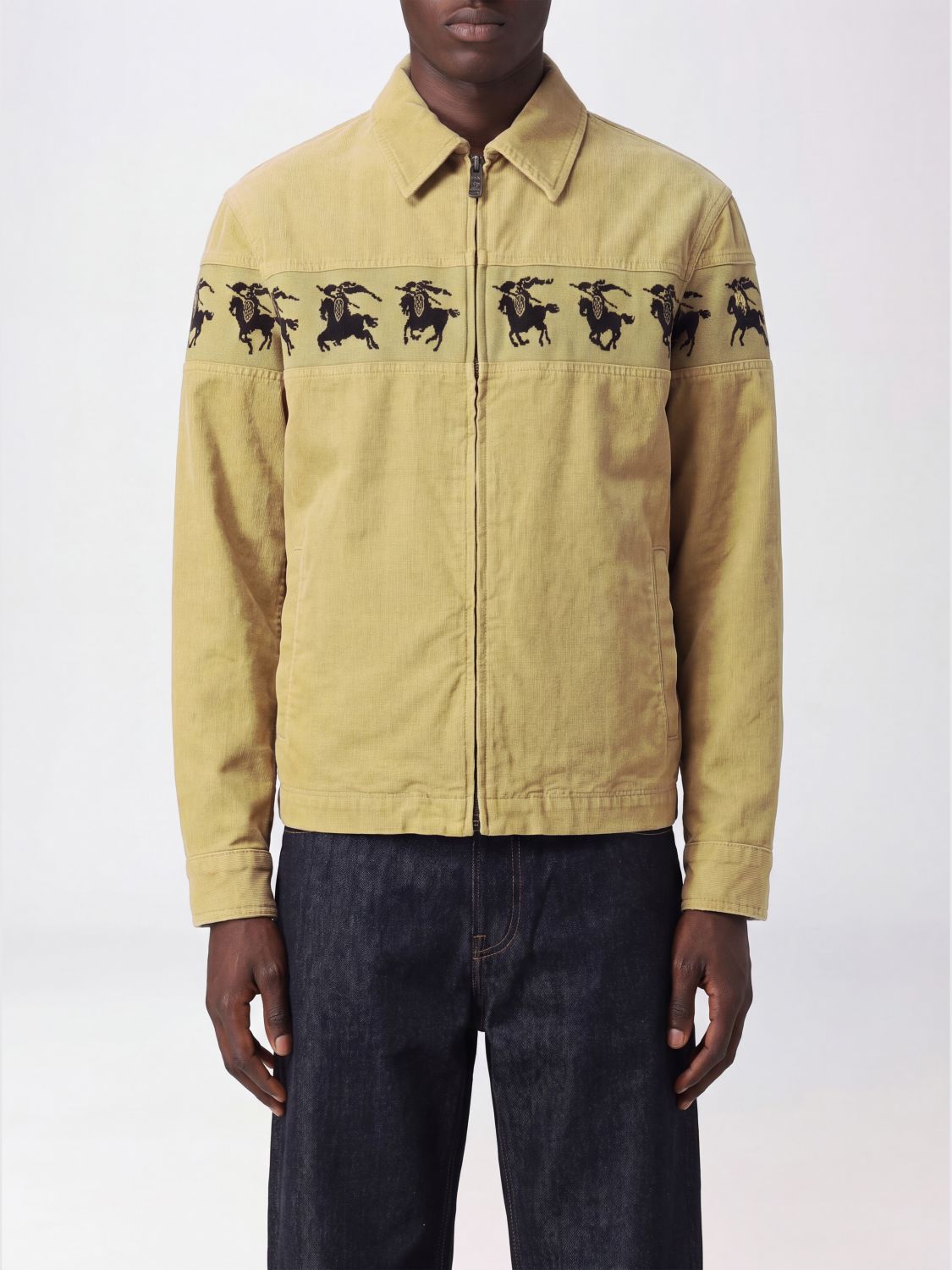 BURBERRY Cotton Shirt Jacket with Zip Closure and EKD Logo