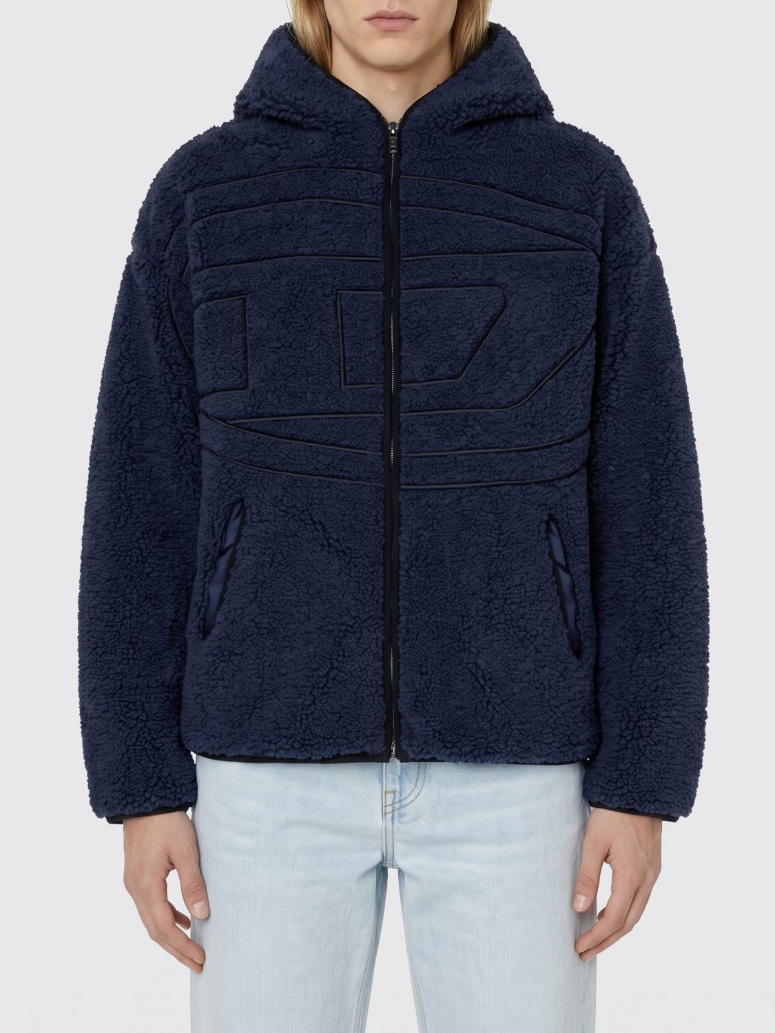 DIESEL Felpa con cappuccio S-Zat in finto shearling con logo Oval D