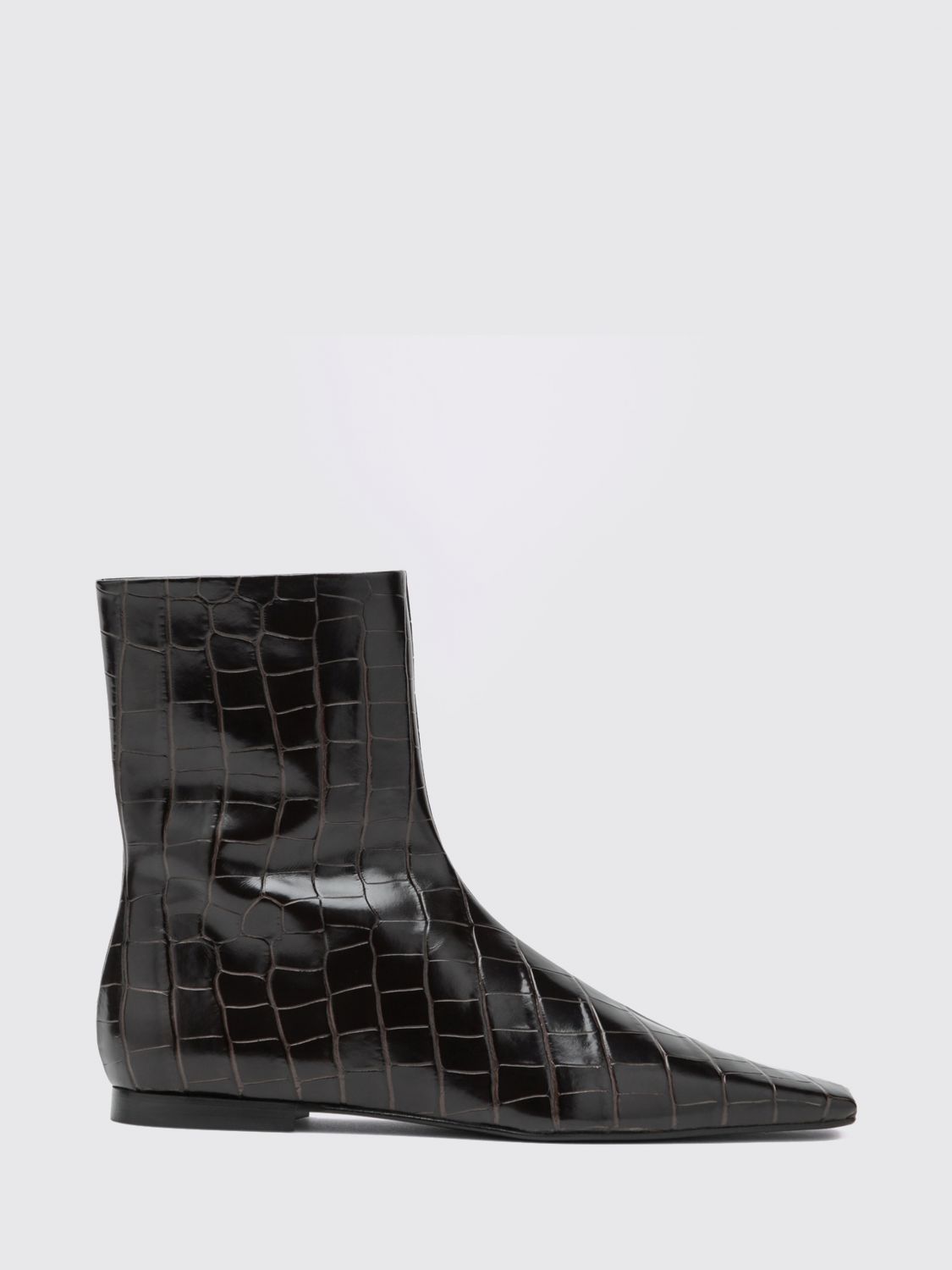 TOTEME Croc-Effect Leather Ankle Boots with Tapered Toe and Low Heel