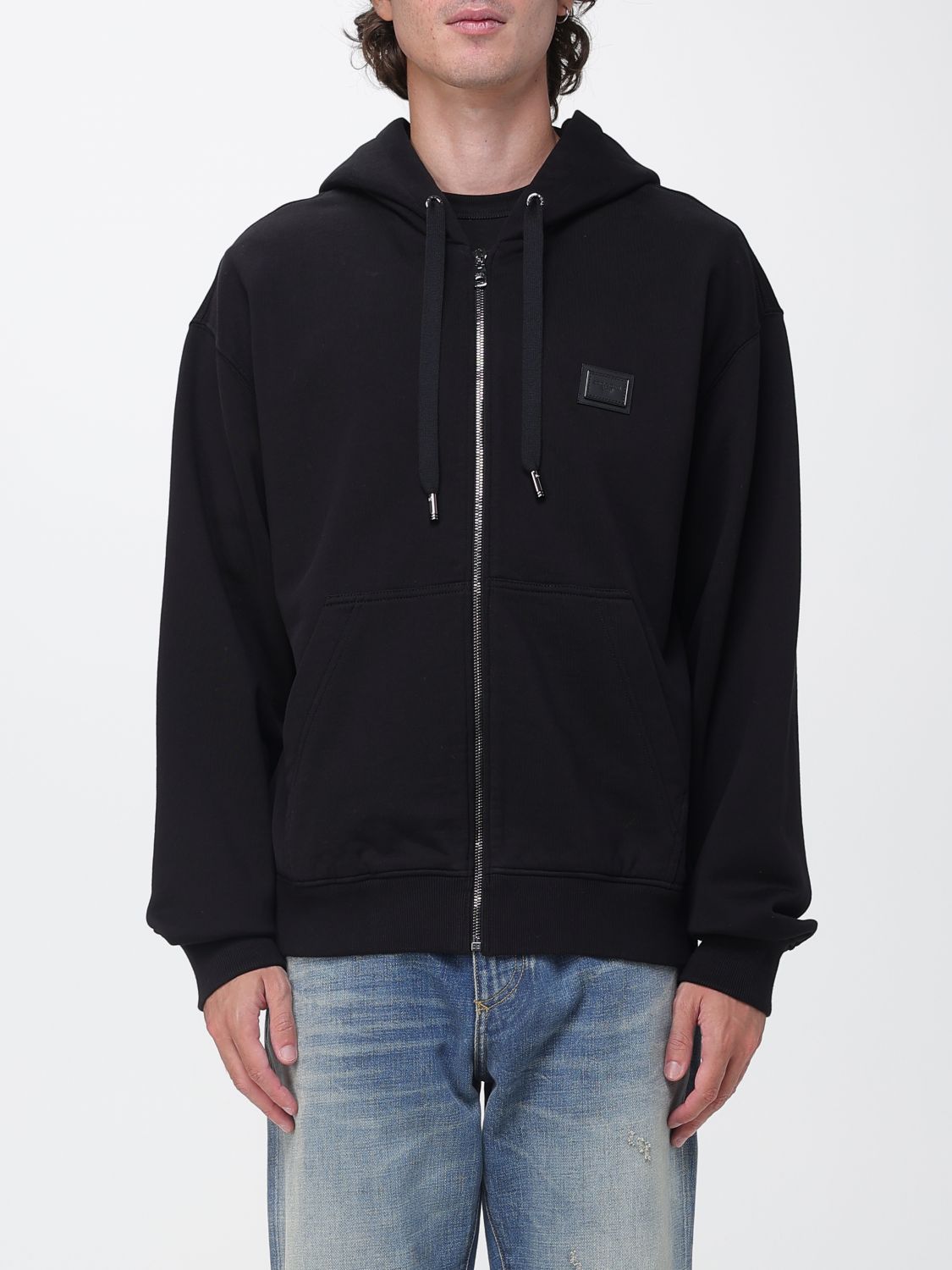 DOLCE & GABBANA Baumwoll-Kapuzenjacke mit Reißverschluss und Kängurutasche