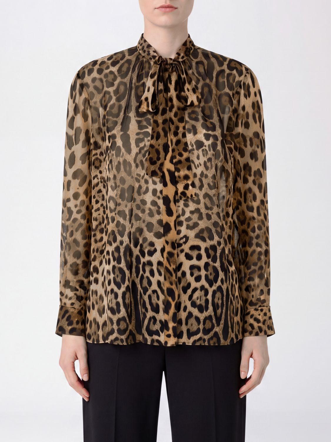 DOLCE & GABBANA Seidenbluse mit Animal-Print und Schluppenkragen