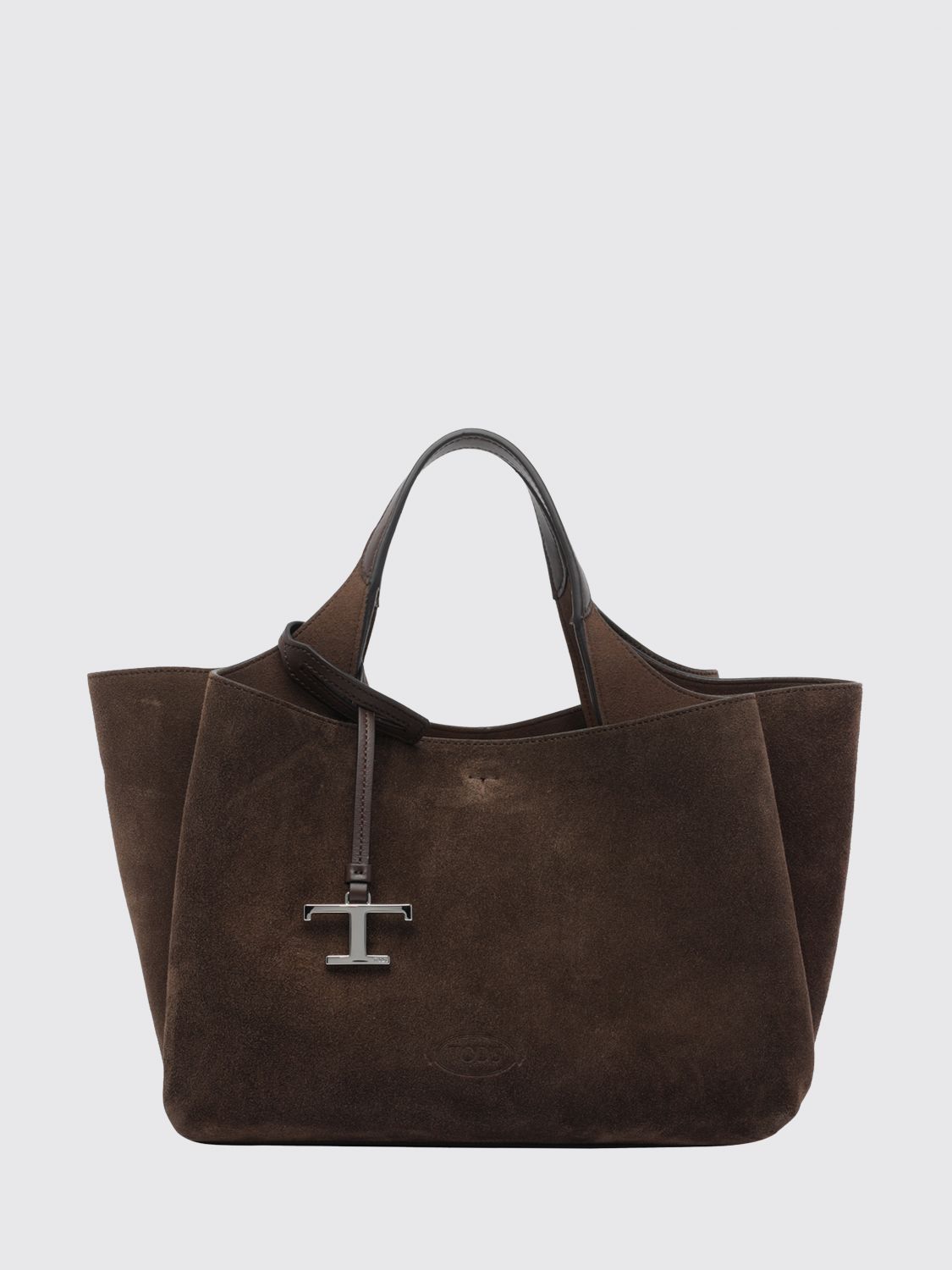TOD'S Suede Calf Leather Handbag with Double Handle and Logo Charm
