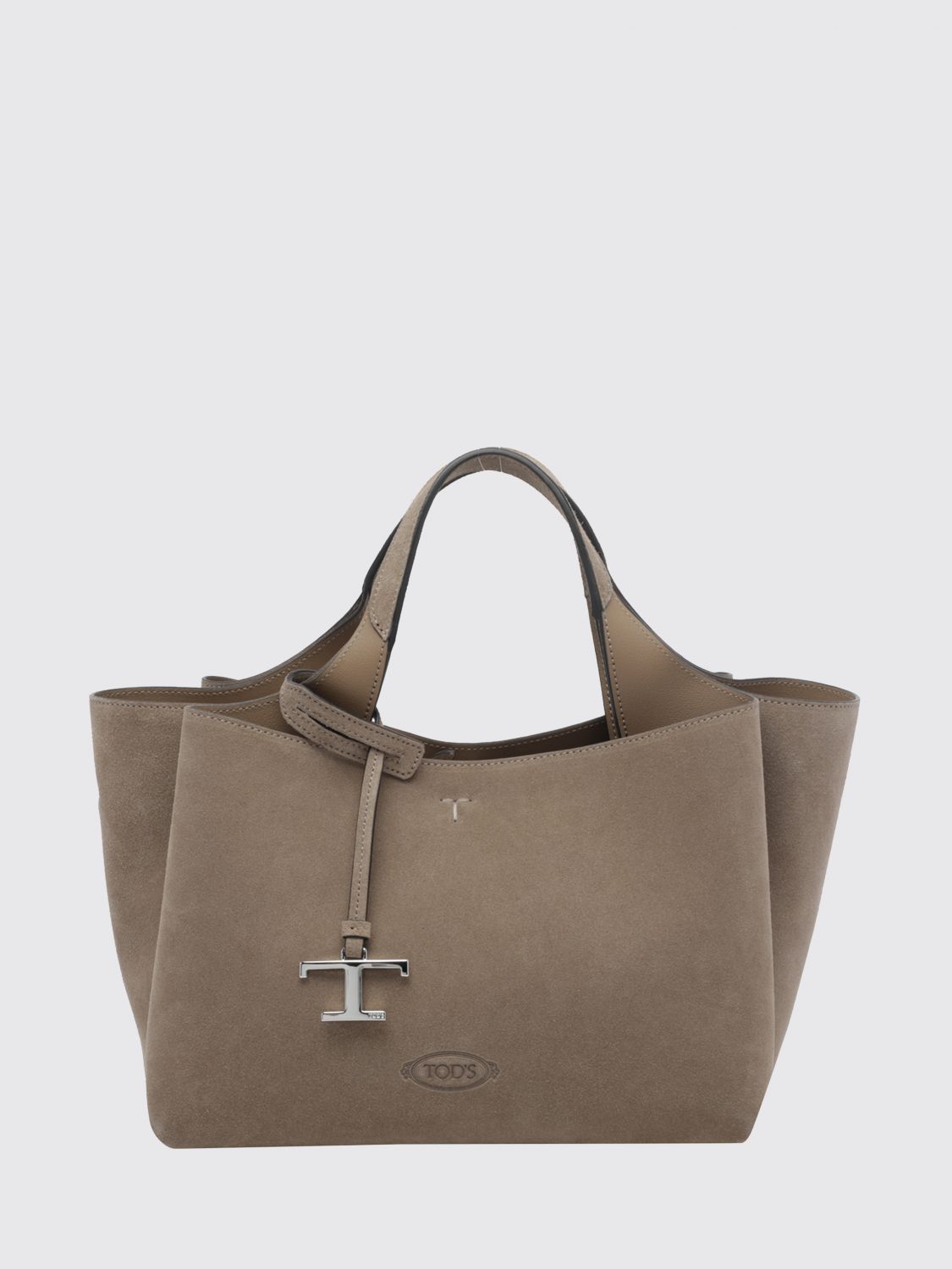 TOD'S Suede Calf Leather Handbag with Removable Shoulder Strap and Logo Charm