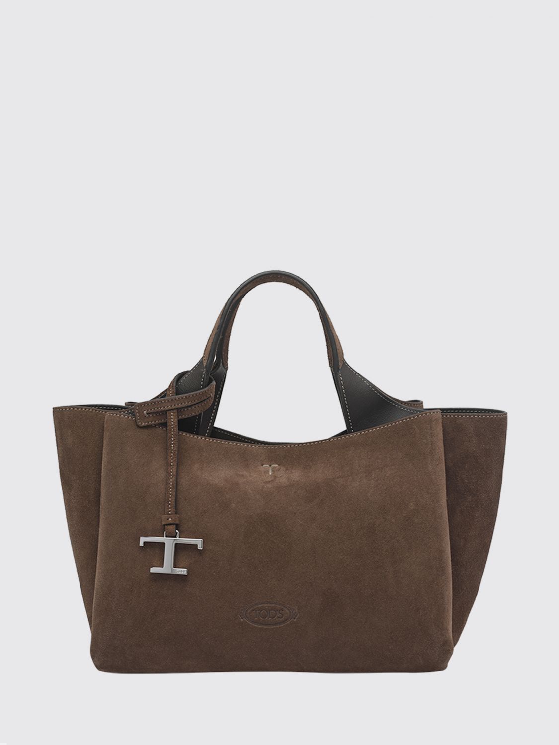 TOD'S Suede Calf Leather Handbag with Removable Shoulder Strap and Logo Charm