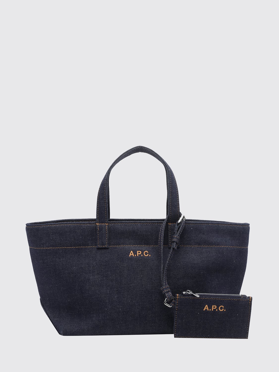 A. P.C. Le Drummer Cotton Denim Handbag with Embroidered Logo and Double Handle