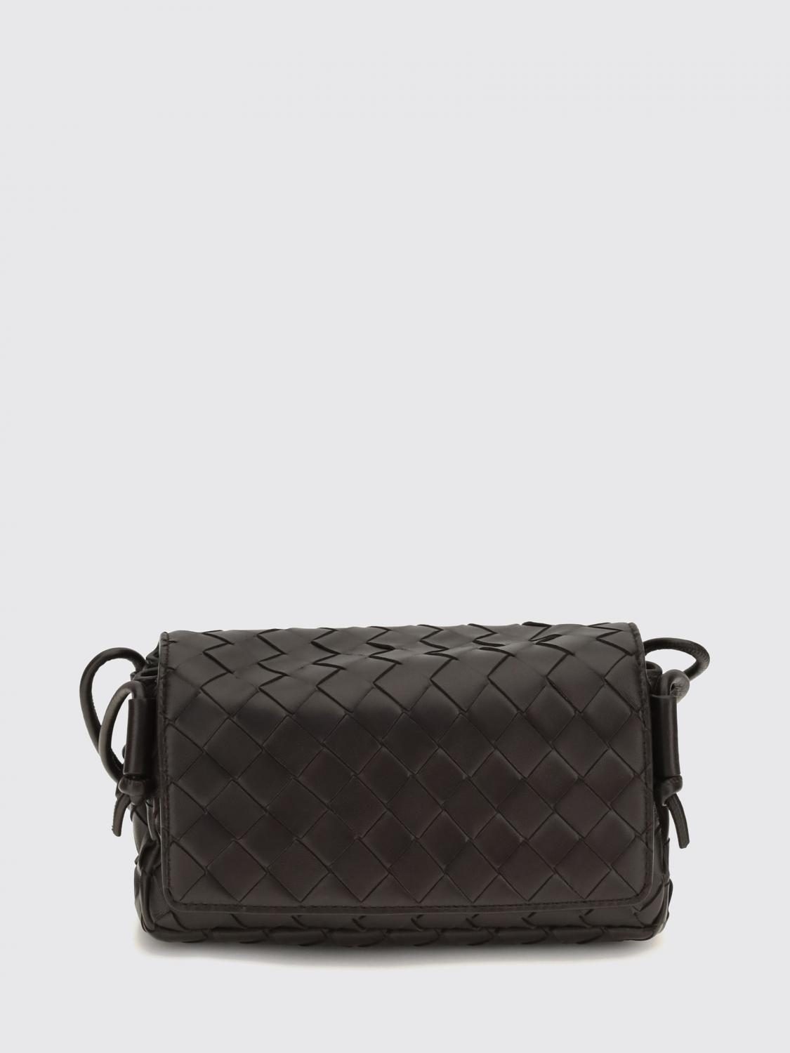 Bottega Veneta Notturno Woven Leather Shoulder Bag With Knotted Strap In Brown