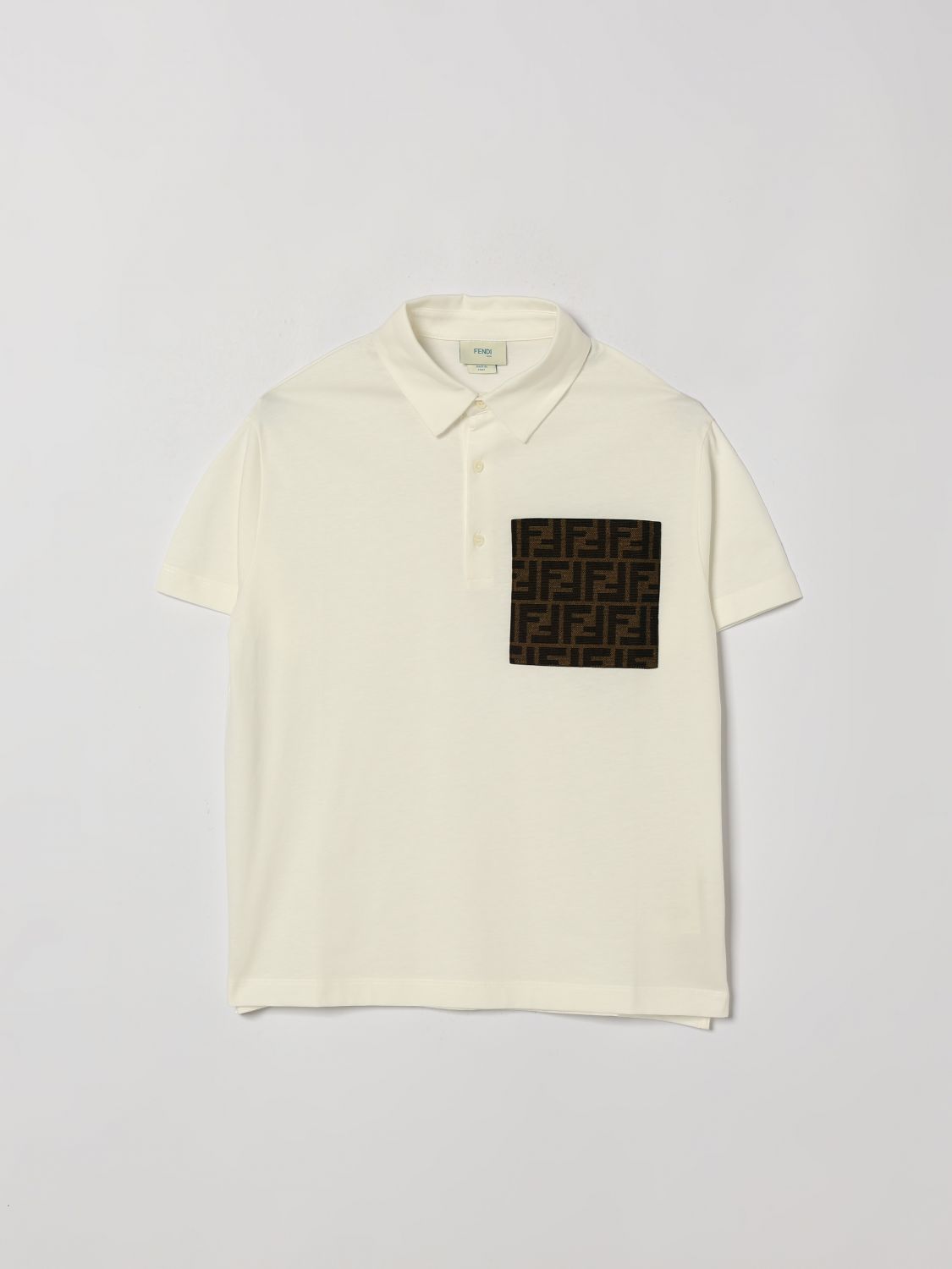 FENDI Kurzärmeliges Poloshirt für Jungen aus Baumwolle mit FF-Monogramm und aufgesetzter Tasche
