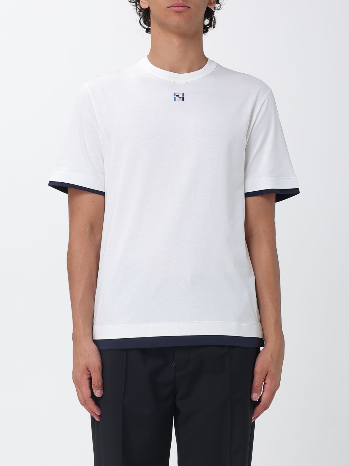 FENDI Baumwoll-T-Shirt mit FF-Monogramm und Kontrastbesätzen