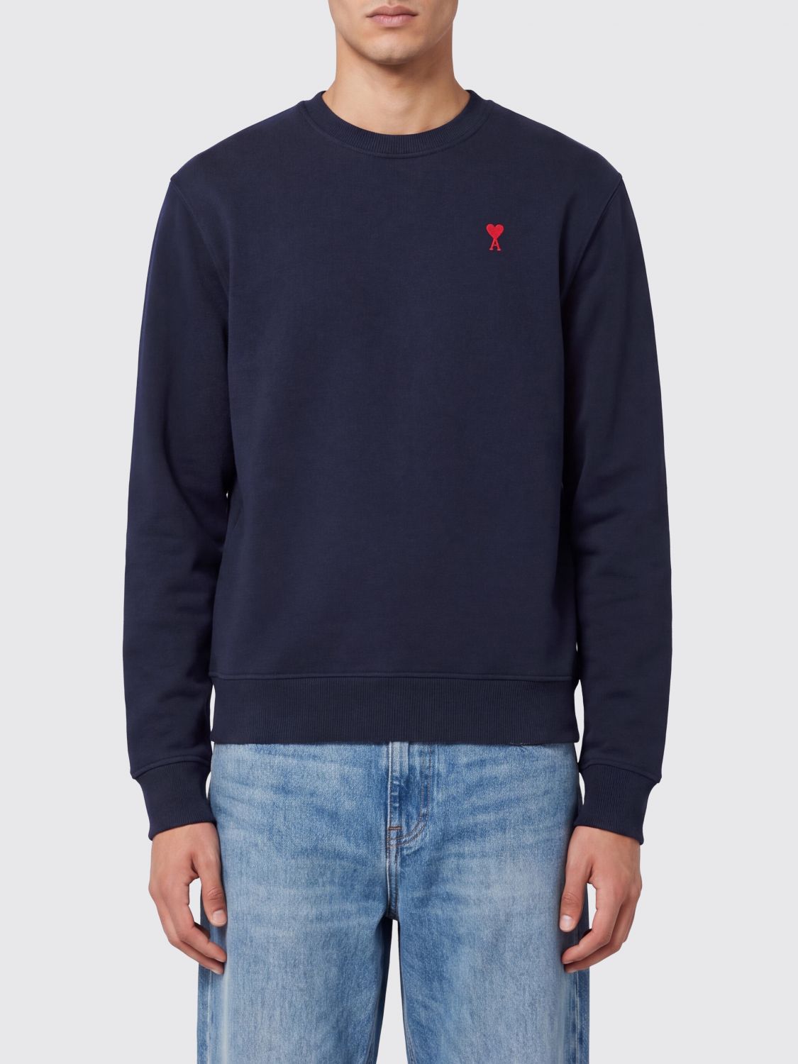 AMI PARIS Relaxed-Fit Baumwoll-Sweatshirt mit Rundhalsausschnitt und Kontrast-Logostickerei