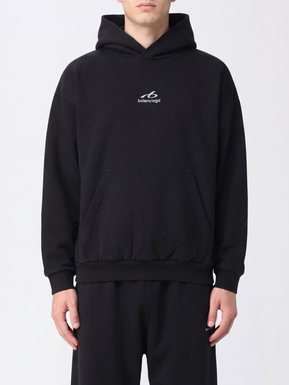 BALENCIAGA Baumwoll-Hoodie mit Kontrast-Logo und Kängurutasche