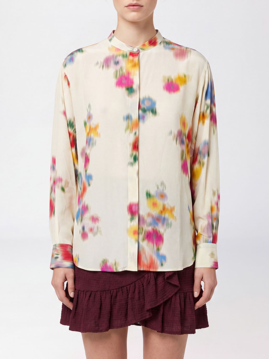 ISABEL MARANT ETOILE Floral Print Viscose Shirt with Mandarin Collar