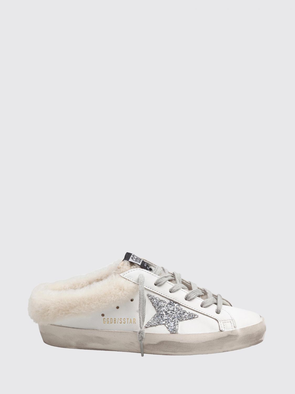 GOLDEN GOOSE Super-Star Sabot-Sneaker aus Leder mit Used-Effekt und Glitzer-Logo