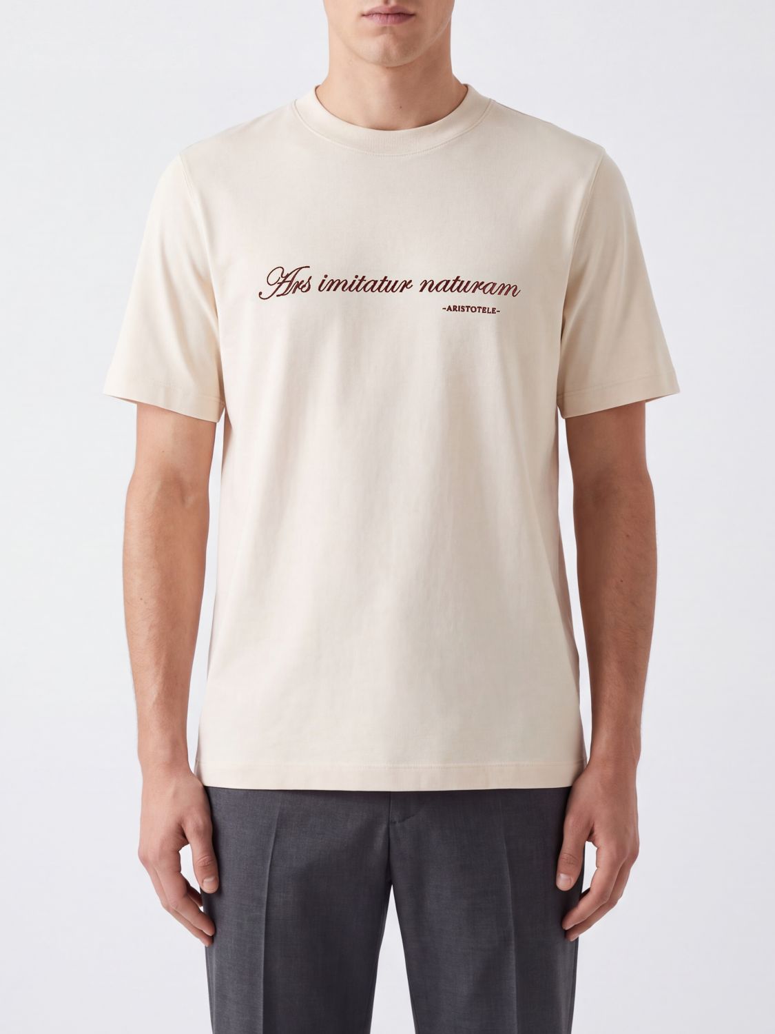 BRUNELLO CUCINELLI T-shirt in cotone con stampa slogan e logo ricamato