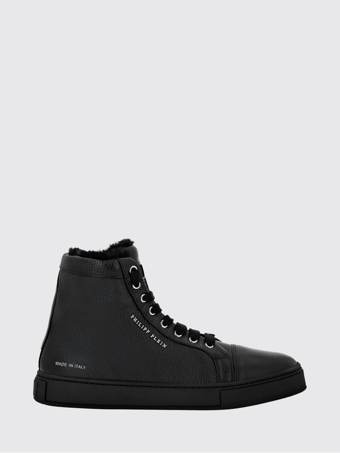 PHILIPP PLEIN High-Top Grained Leather Sneakers with Shearling Lining