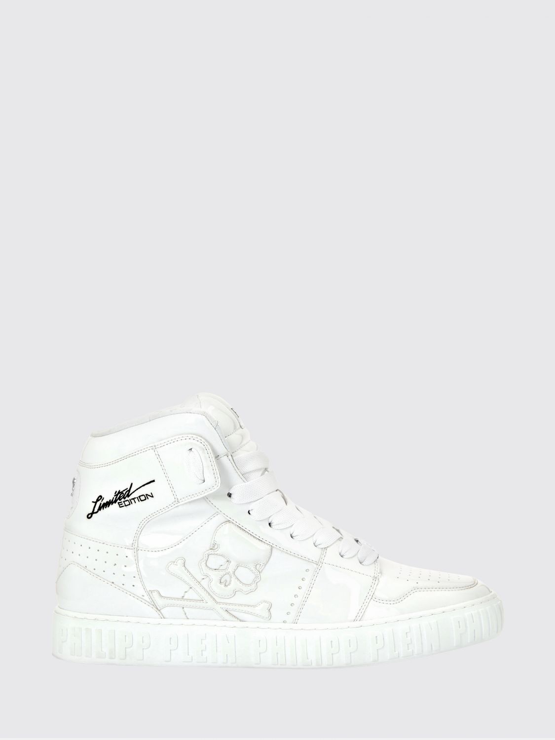 PHILIPP PLEIN Super Street Skull Bones High-Top Leather Sneakers with Skull